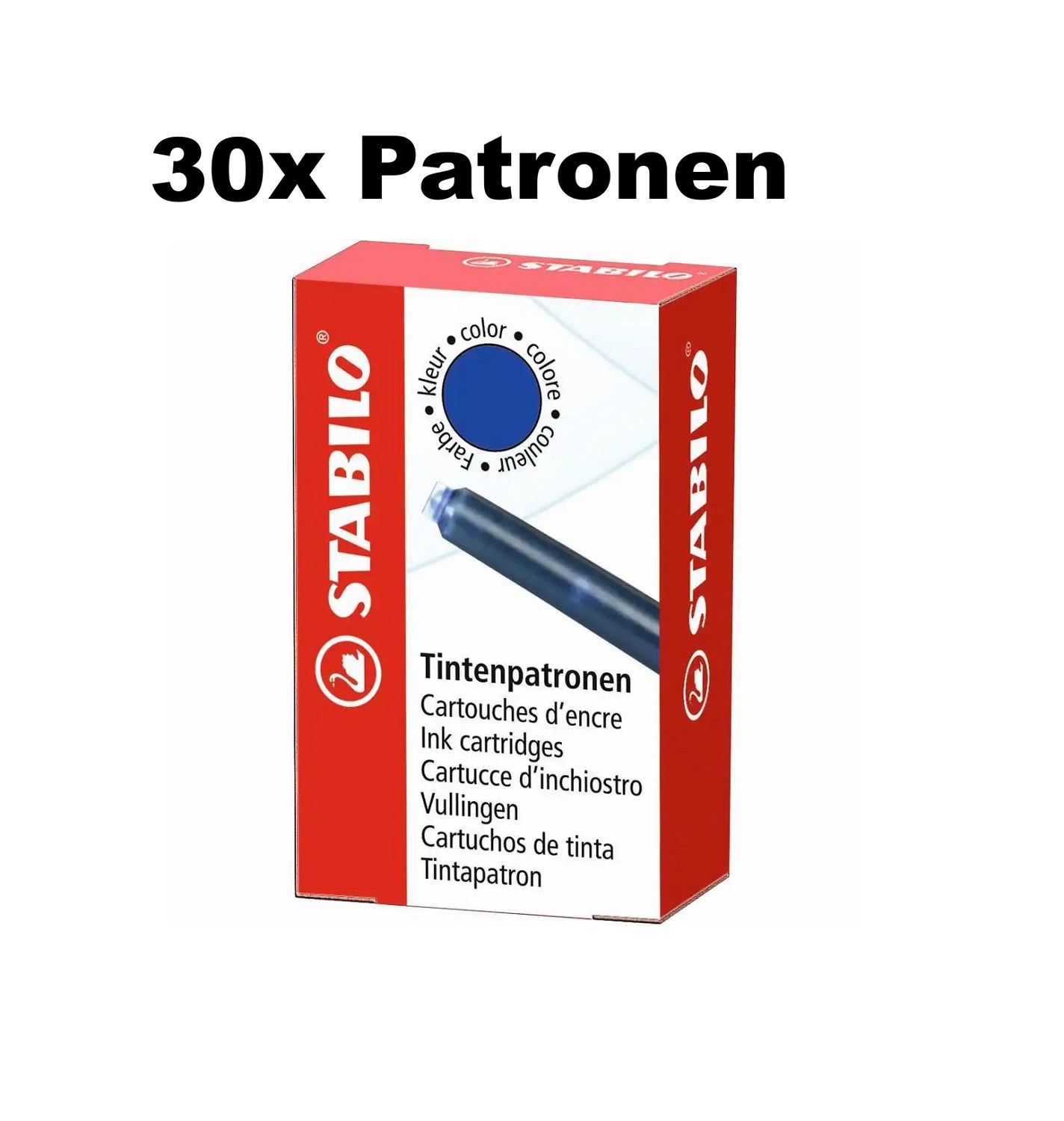 30x STABILO Tintenpatronen kurz blau löschbar - Standard Größe EASY Buddy Birdy