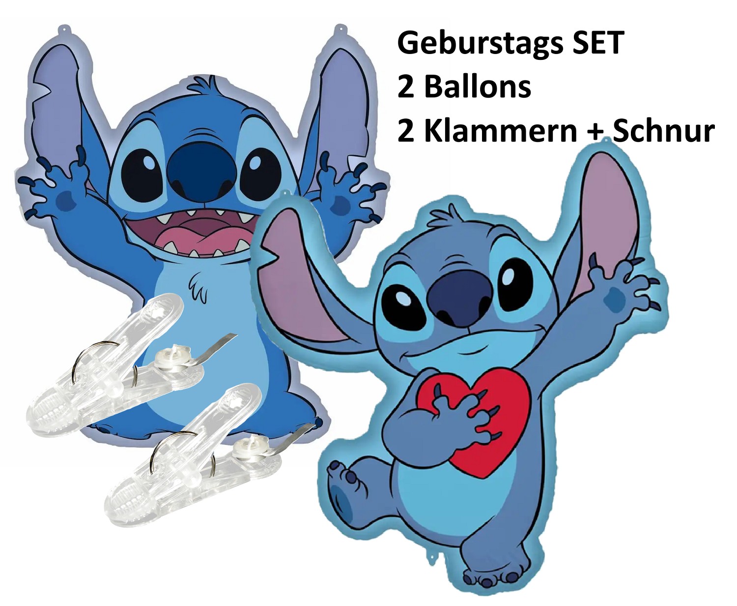 4er SET - Lilo & Stitch Folien Ballon Helium + Klammer Schnur Kinder Geburtstag