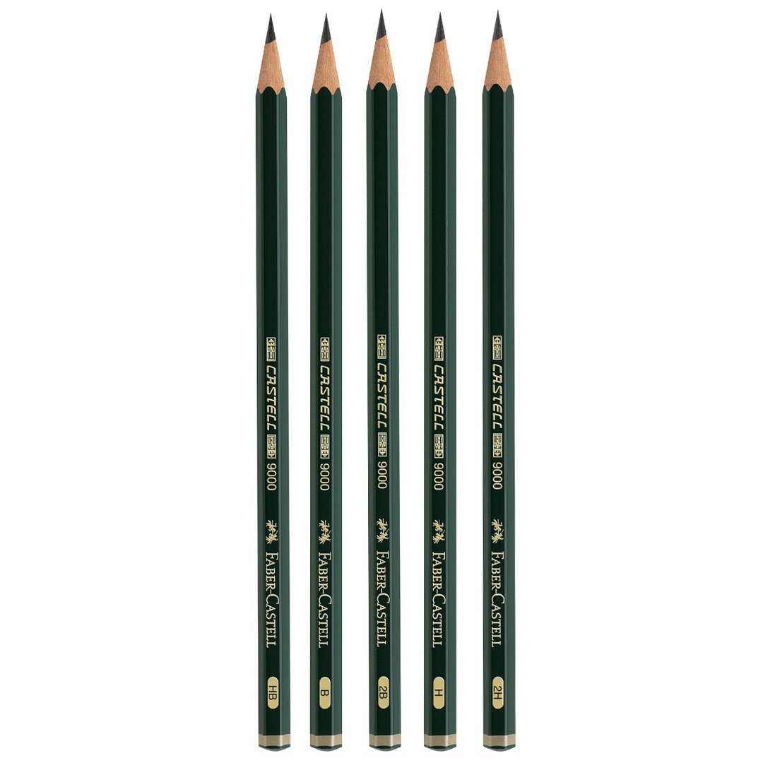 1x FABER CASTELL grüner Bleistift 9000 - Der Klassiker - Stärke: 2 H (hart)