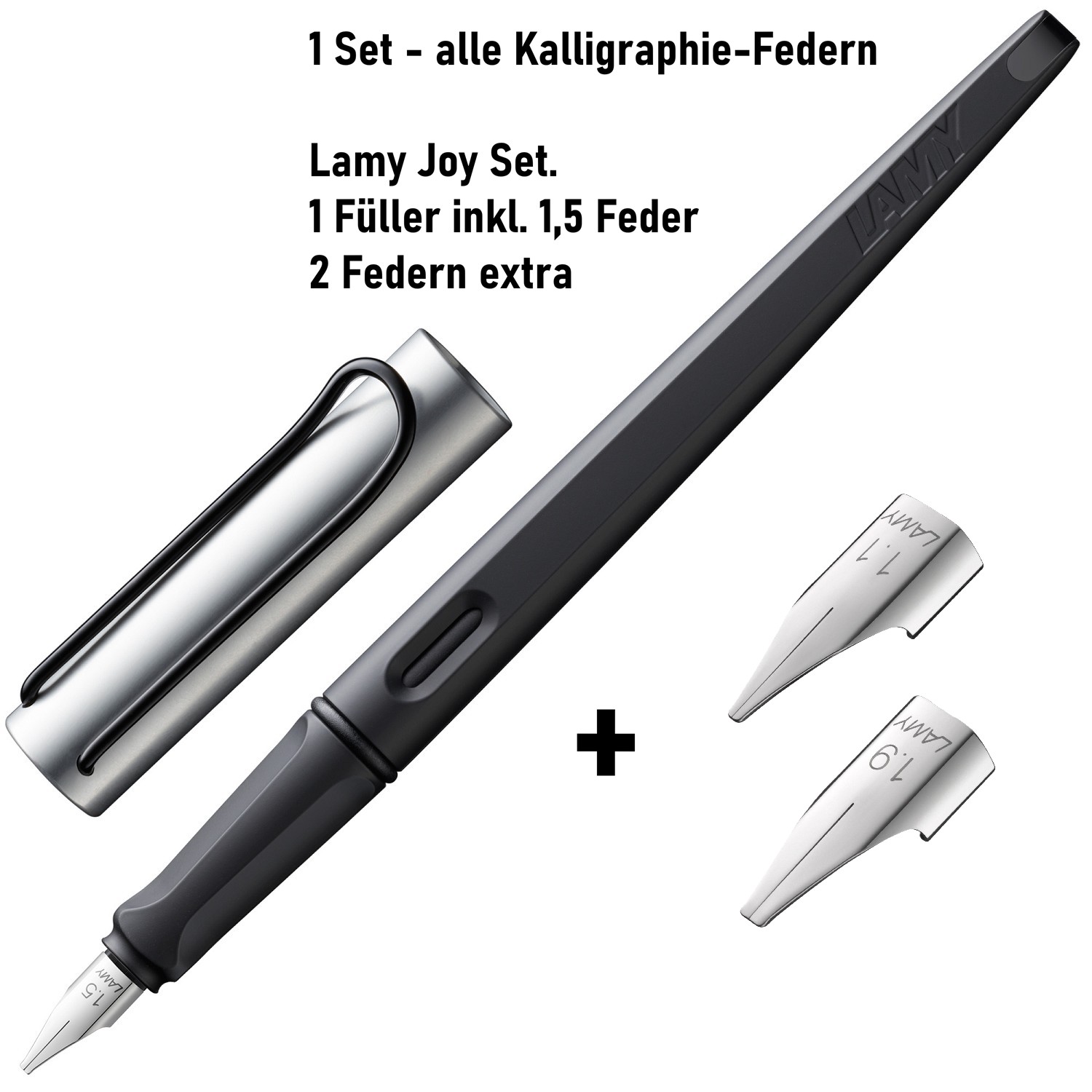 LAMY Joy Kalligrafie Kalligraphie Füller + alle 3 Federn Alu Schwarz Matt - SET