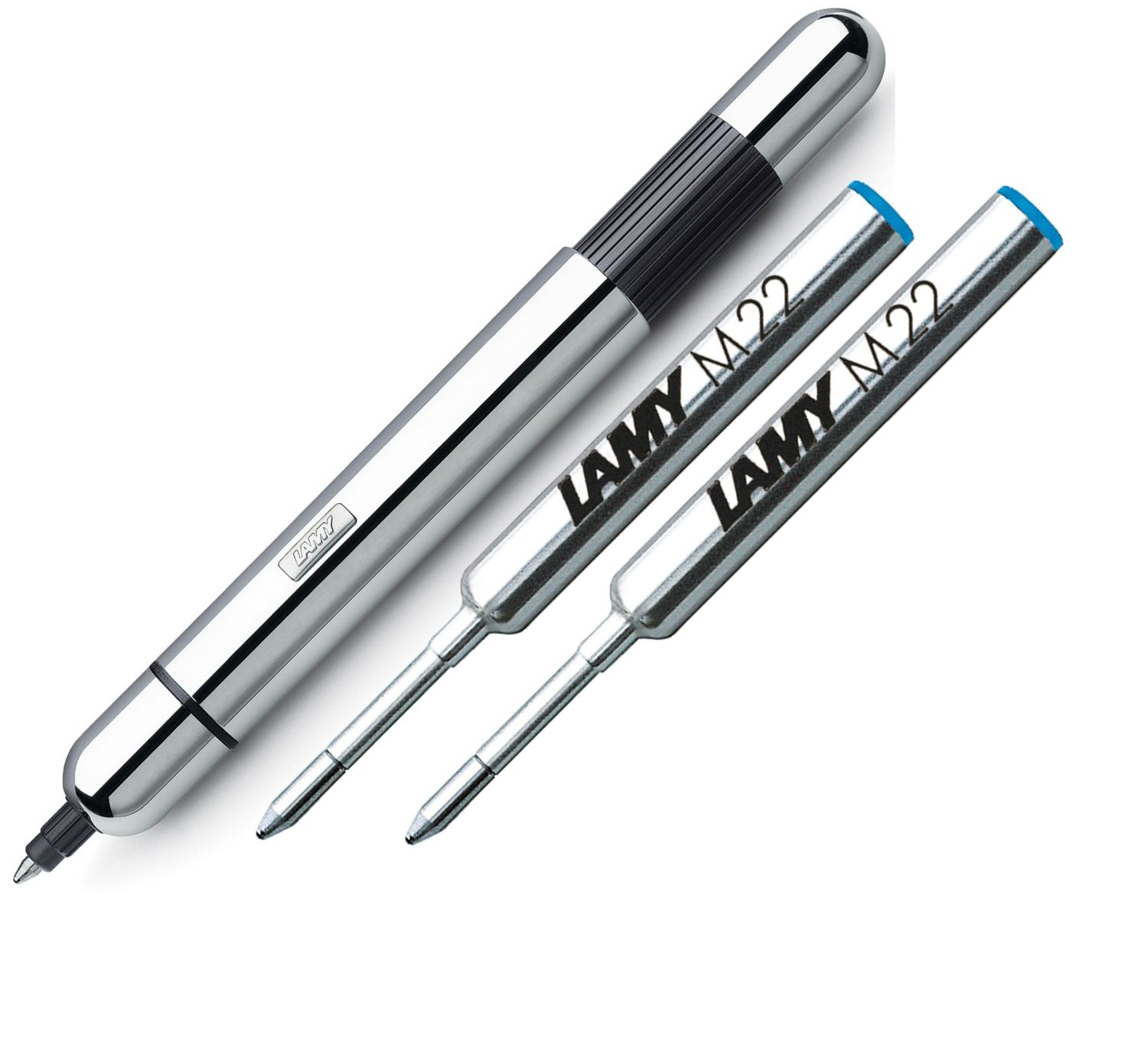 LAMY PICO Chrome 289 Geschenk Set - inkl. 2x Ersatz Mine/Refill Blau M Mittel