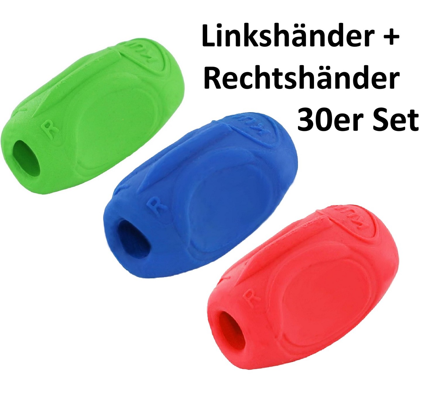30x Kum Sattler Grip/Schreiblernhilfe Schreibhilfe Gummi RH + LH  blau rot grün