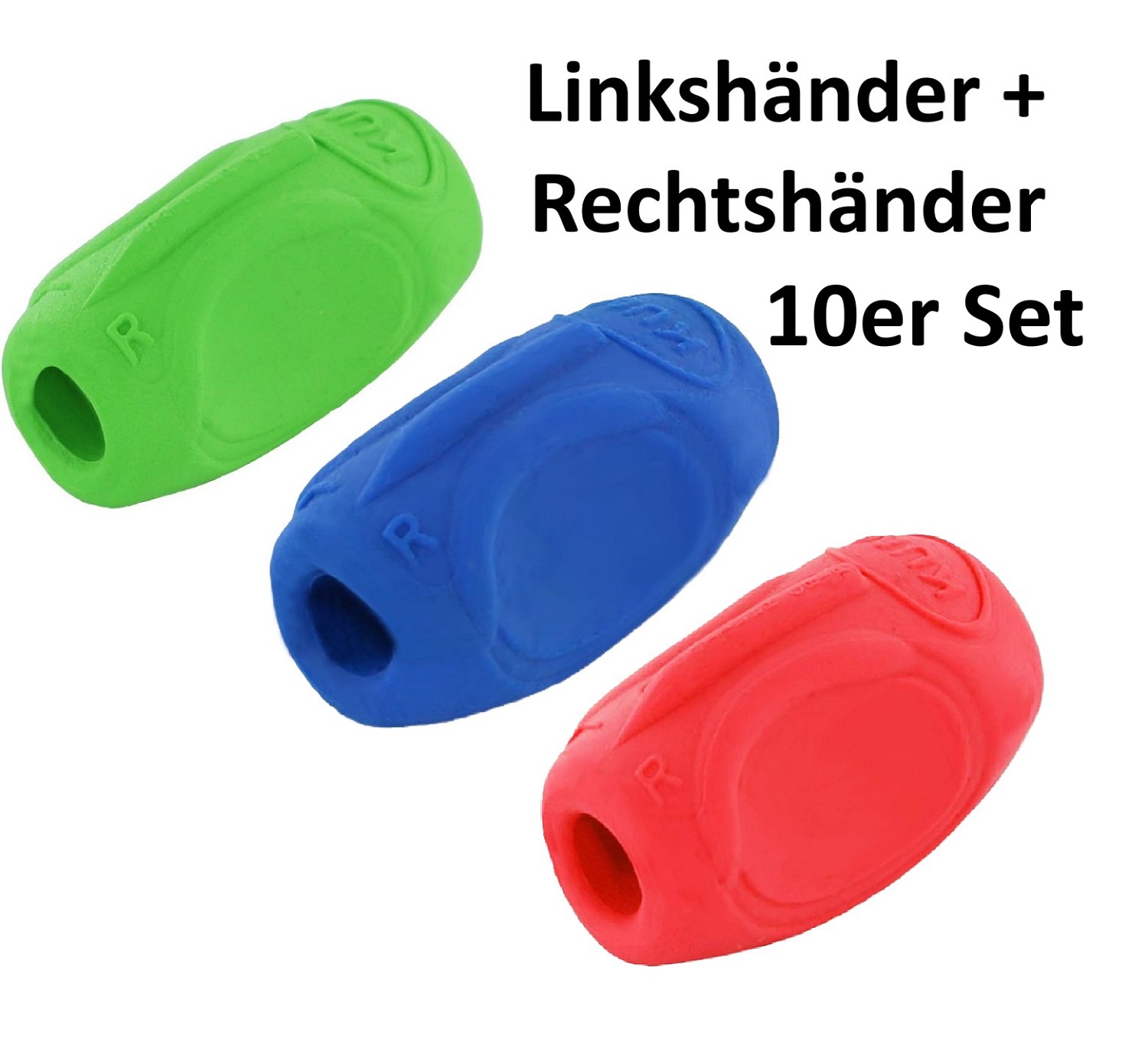 10x Kum Sattler Grip/Schreiblernhilfe/Schreibhilfe Gummi RH + LH  blau rot grün