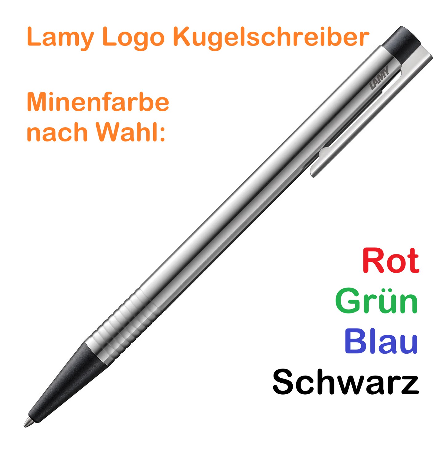 LAMY logo Kugelschreiber 205 Schwarz mit Minenwechsel / Farbwunsch (grün, schwarz, rot und blau)