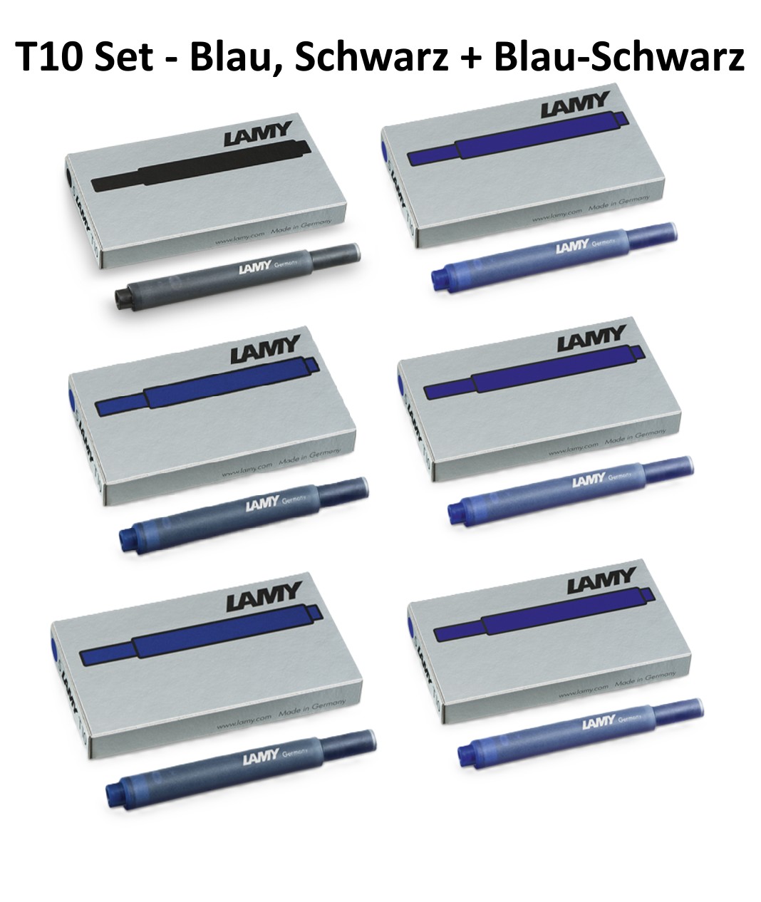 6x LAMY T10 Ersatz Tinten Patronen - Blau (löschbar) Schwarz Blau-Schwarz - SET