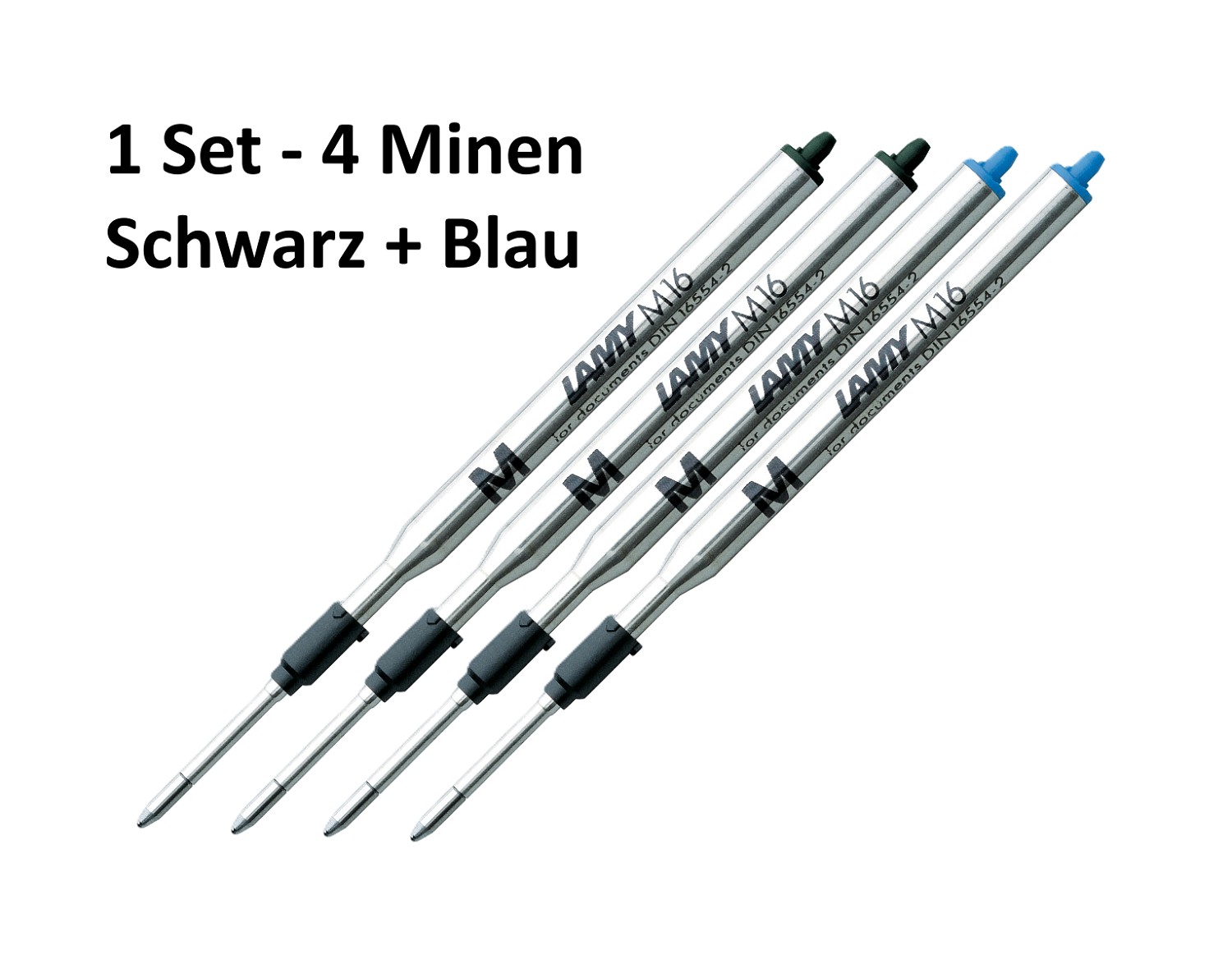4x LAMY M 16 Kugelschreiber Ersatz Mine M Mittel Schwarz/Blau Refill - Sparpack - Set