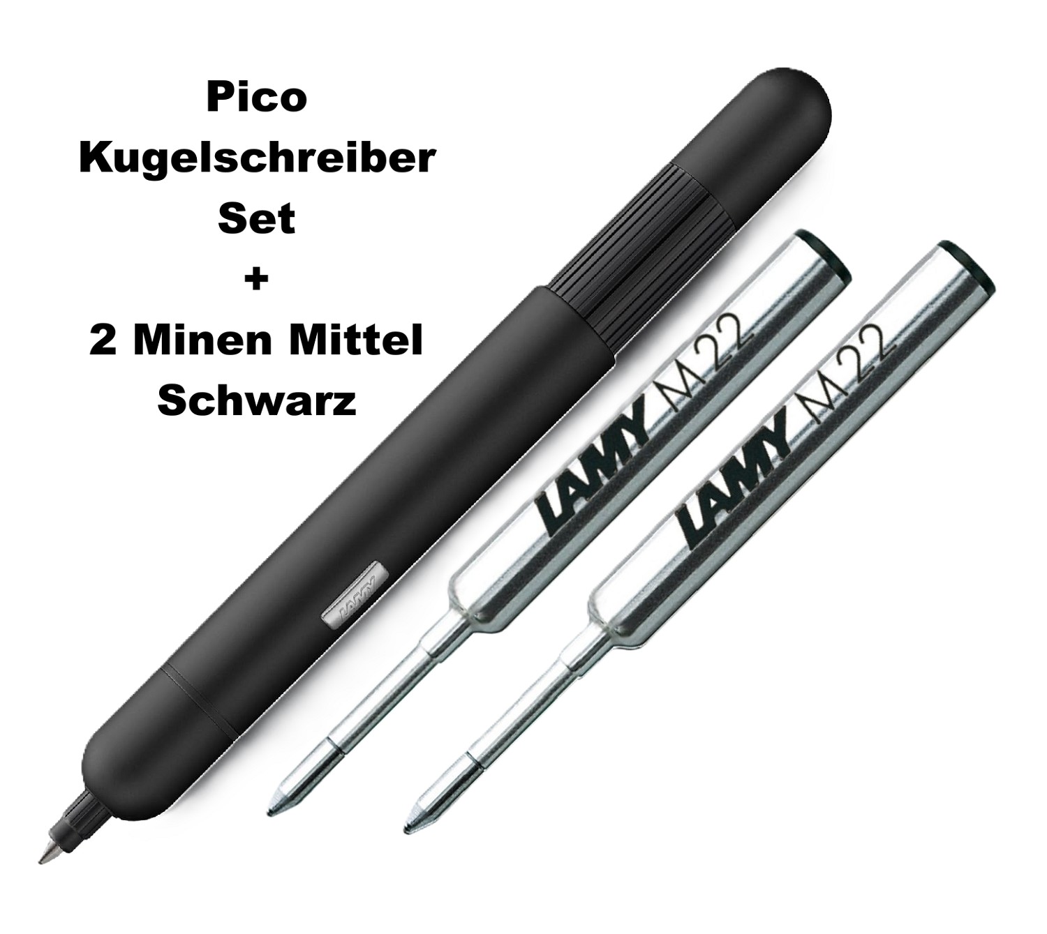 LAMY PICO Schwarz Matt Geschenk Set + 2x Ersatz Minen / Refills Schwarz M Mittel