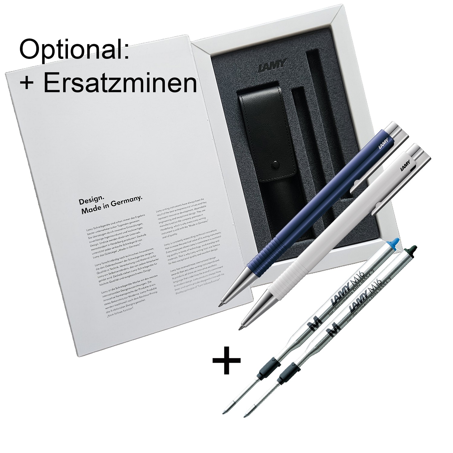 2x LAMY Logo Kugelschreiber blau + weiß // 204 M+ M16 M Ersatz Mine Mittel SET