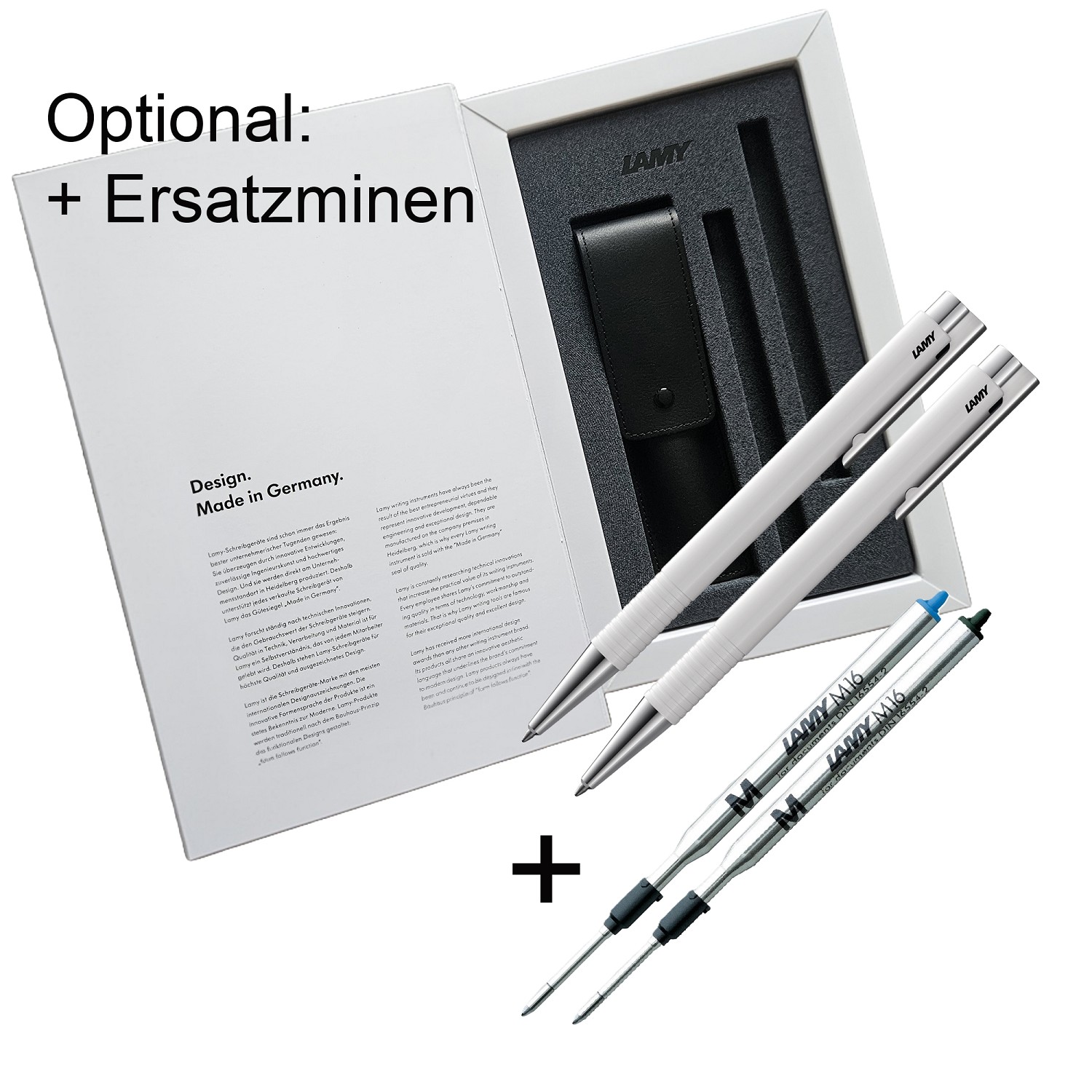 2x LAMY Logo Kugelschreiber weiß 204 M+ M16 M Ersatz Mine Mittel blau - SET