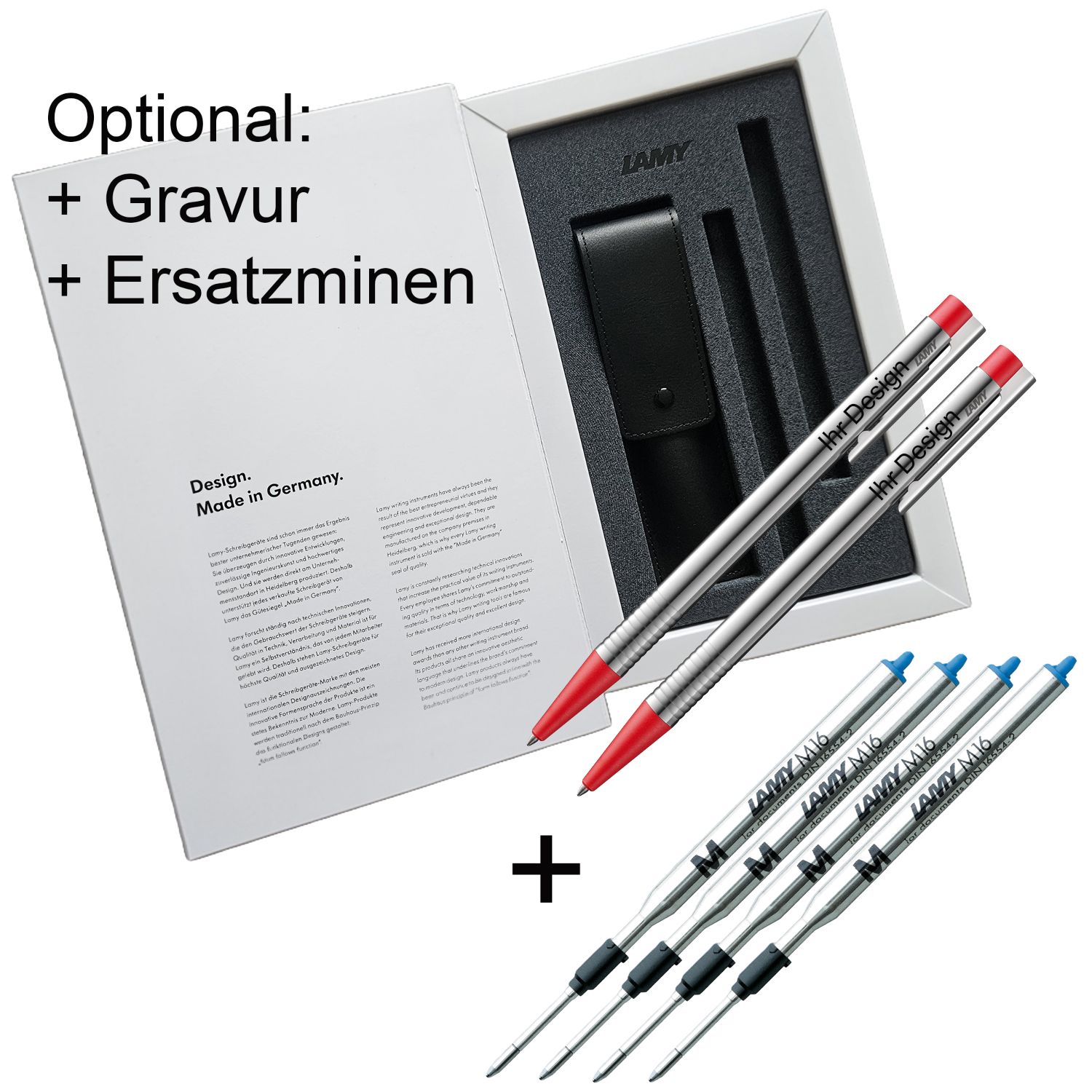 LAMY Logo SET Kugelschreiber rot // Gravur M16 Mittel blau Ersatzminen - AUSWAHL