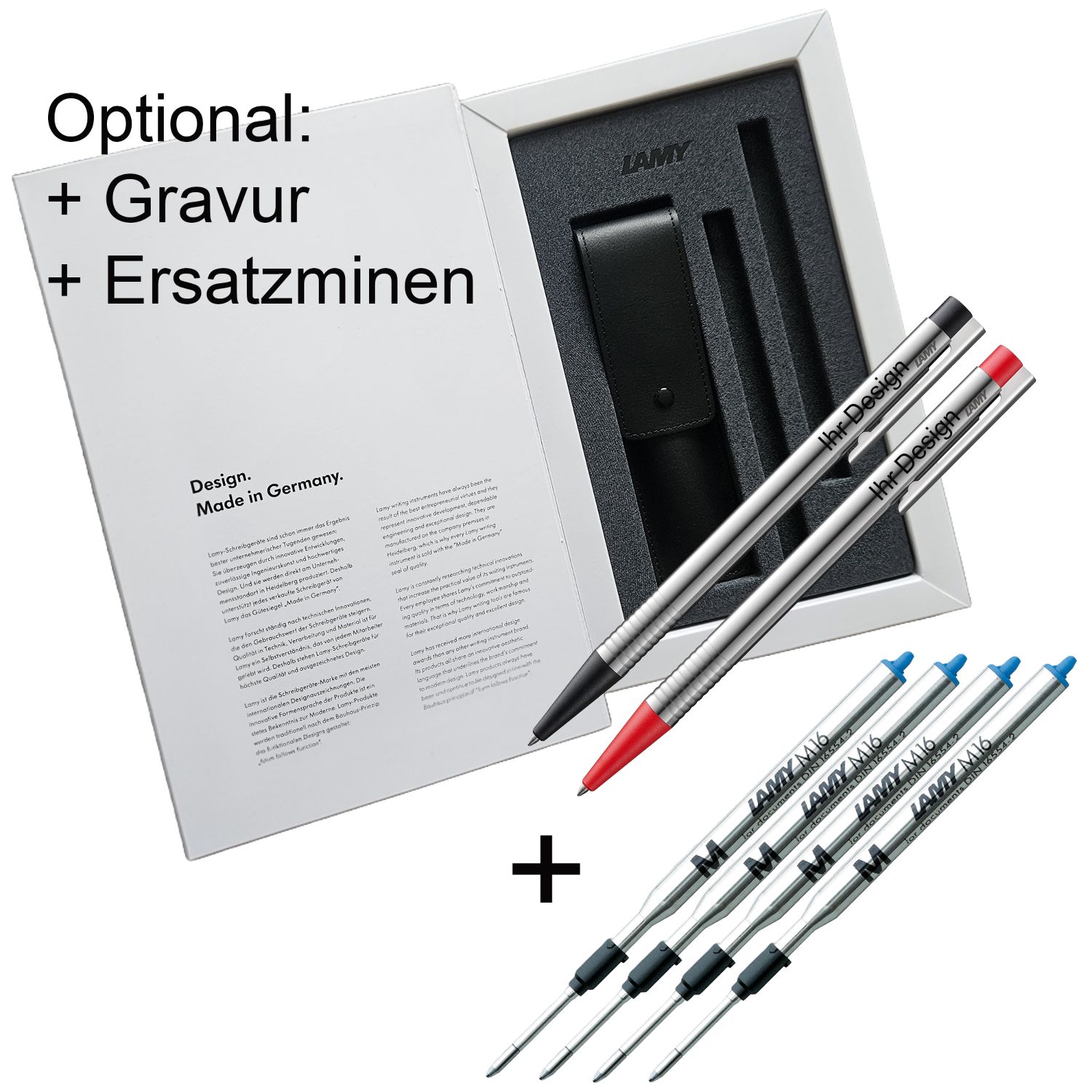 LAMY Logo SET Kugelschreiber schwarz rot / Gravur M16 blau Ersatzminen - AUSWAHL