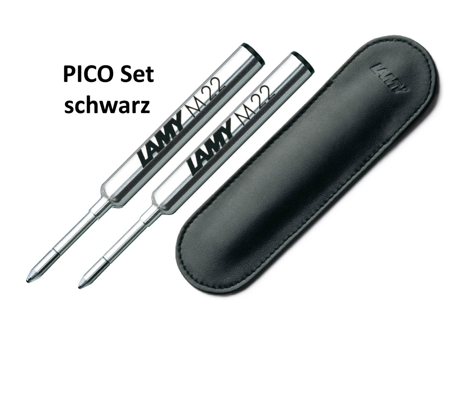 LAMY PICO Zubehör Ersatz Set  2x M22 Ersatz Mine schwarz + Leder Etui A111