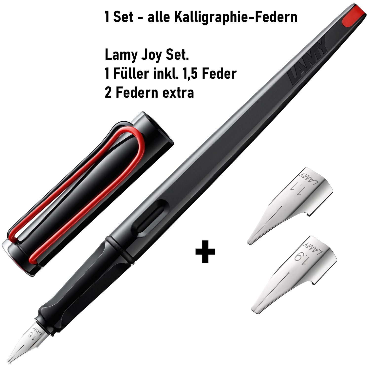 LAMY Joy Kalligrafie Kalligraphie Füller + alle 3 Federn Schwarz Rot poliert SET