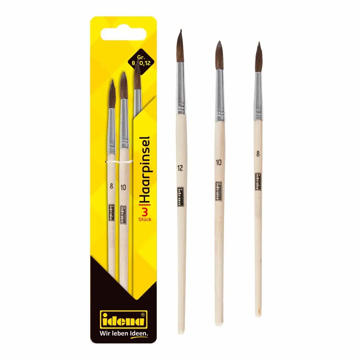 Idena 60108 Haarpinsel Größe 8/10/12 3 Stück