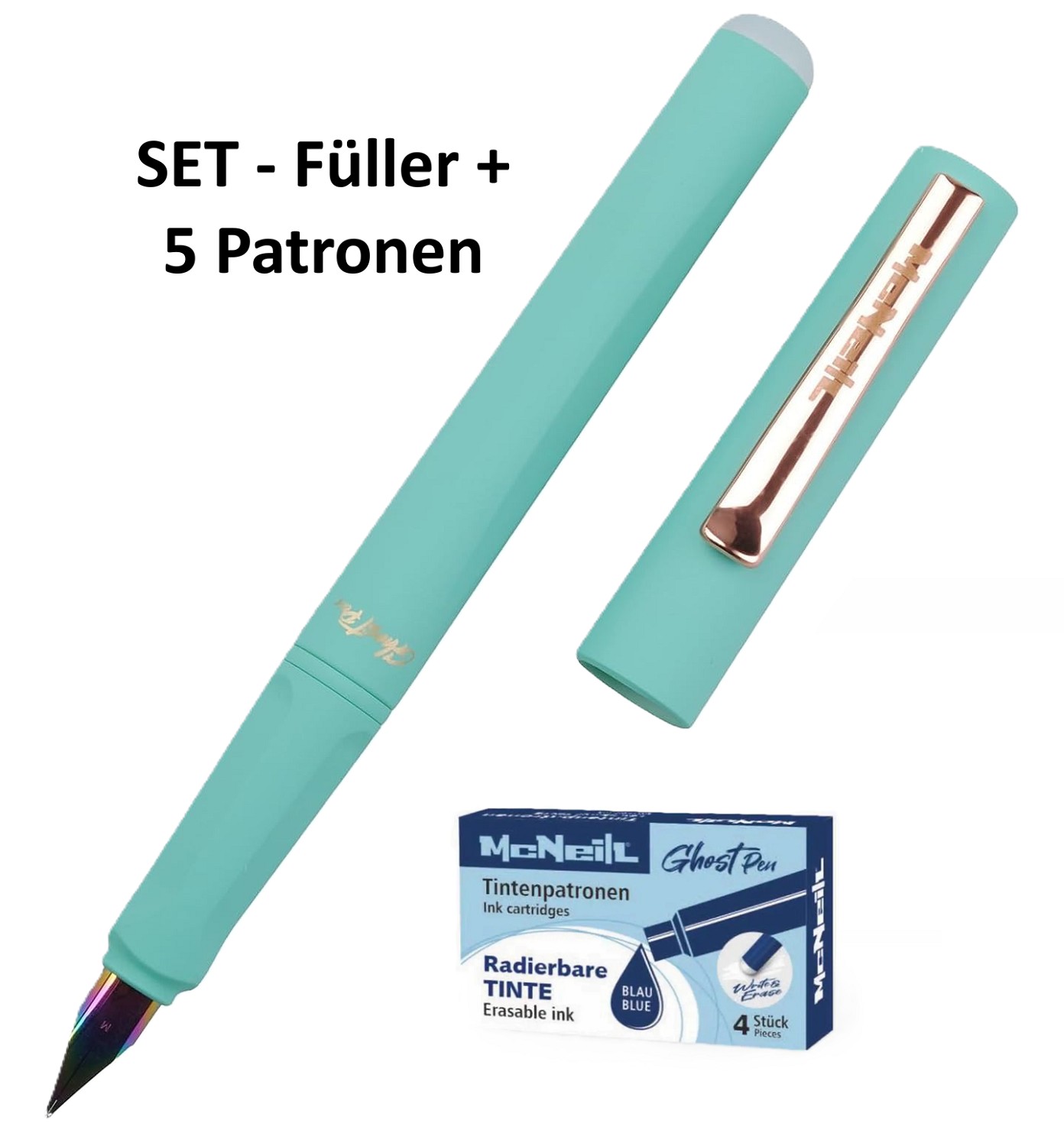 McNeill Ghost PenPastell Mint Füller + 5 Patronen blau löschbar/radierbar - SET