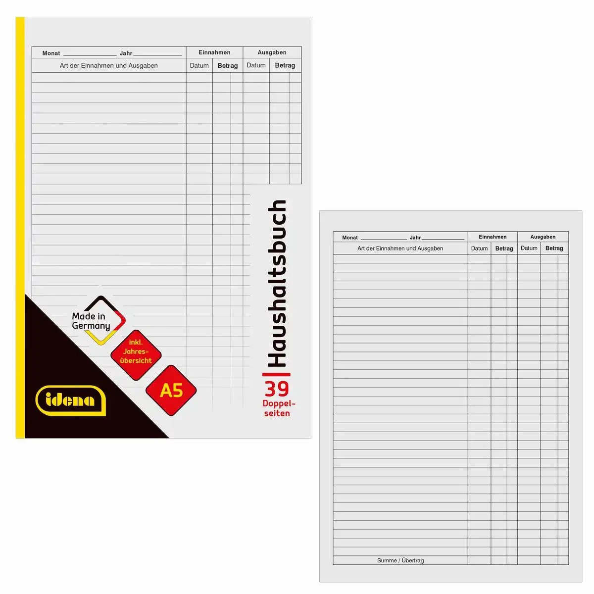 Idena Haushaltsbuch A5 - 39 Doppelseiten inkl Jahresübersicht Ausgaben Einnahmen