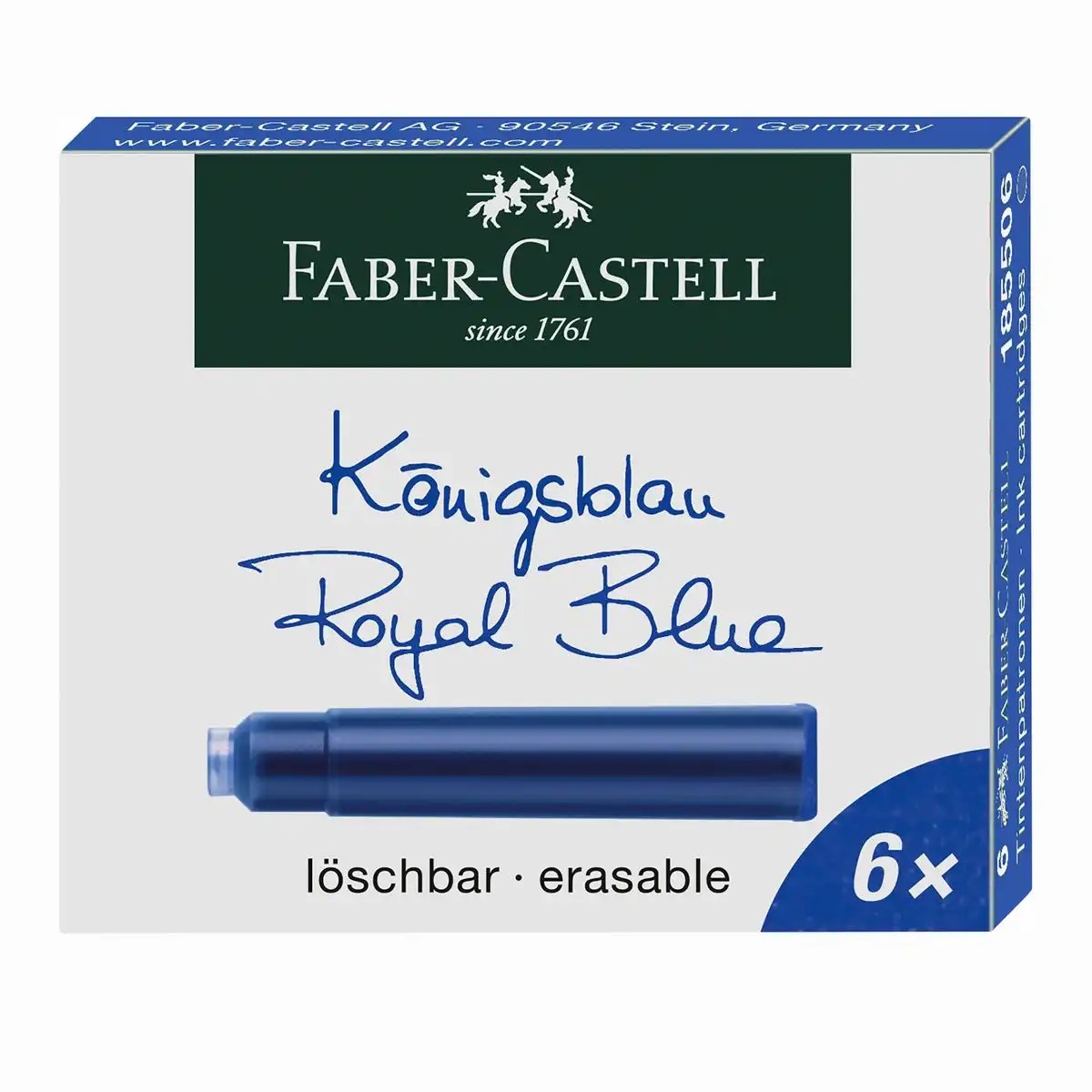 6x FABER CASTELL Tintenpatronen blau Standard kurz - für Füller - löschbar
