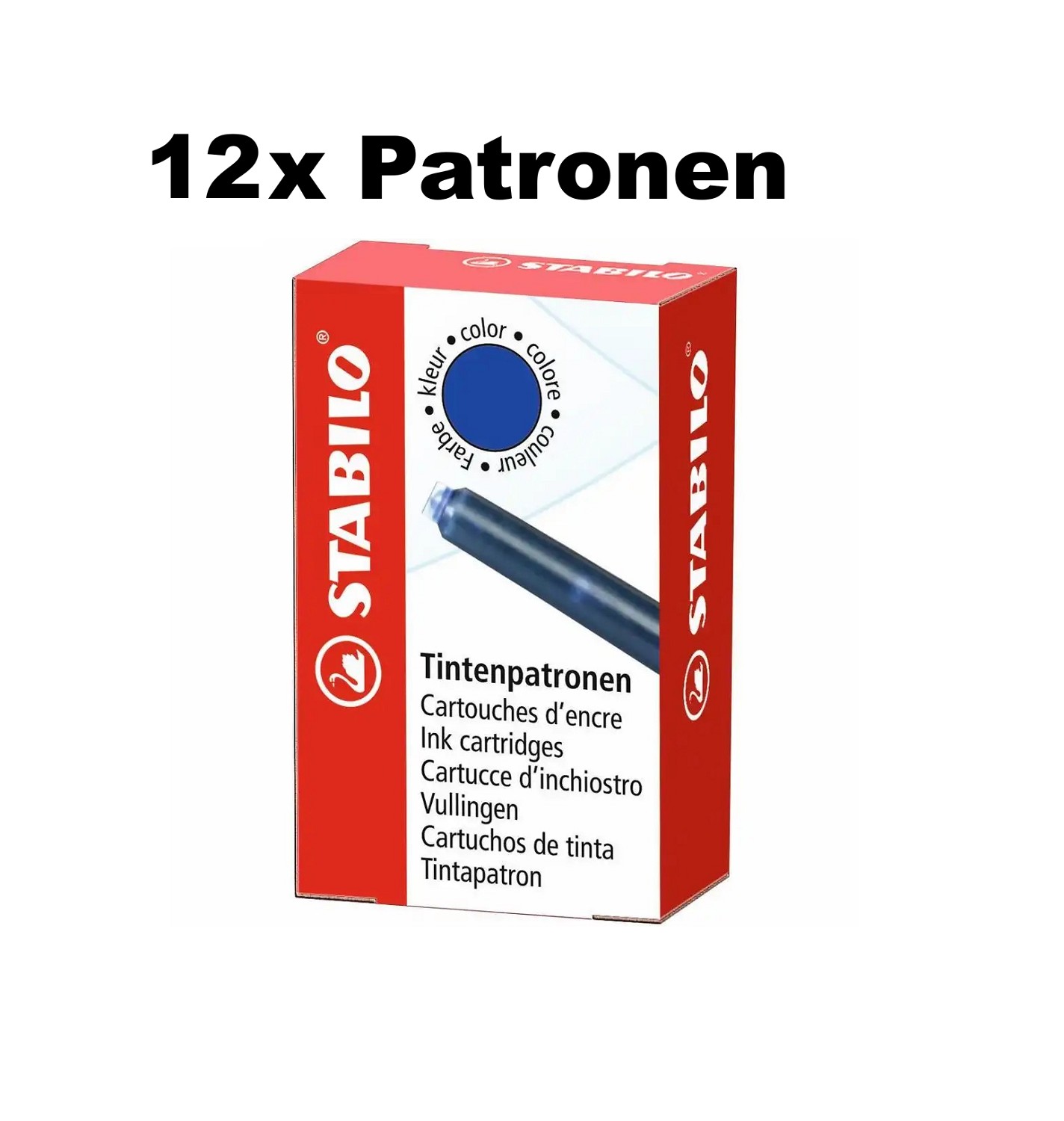 12x STABILO Tintenpatronen kurz blau löschbar - Standard Größe - EASY Buddy Birdy
