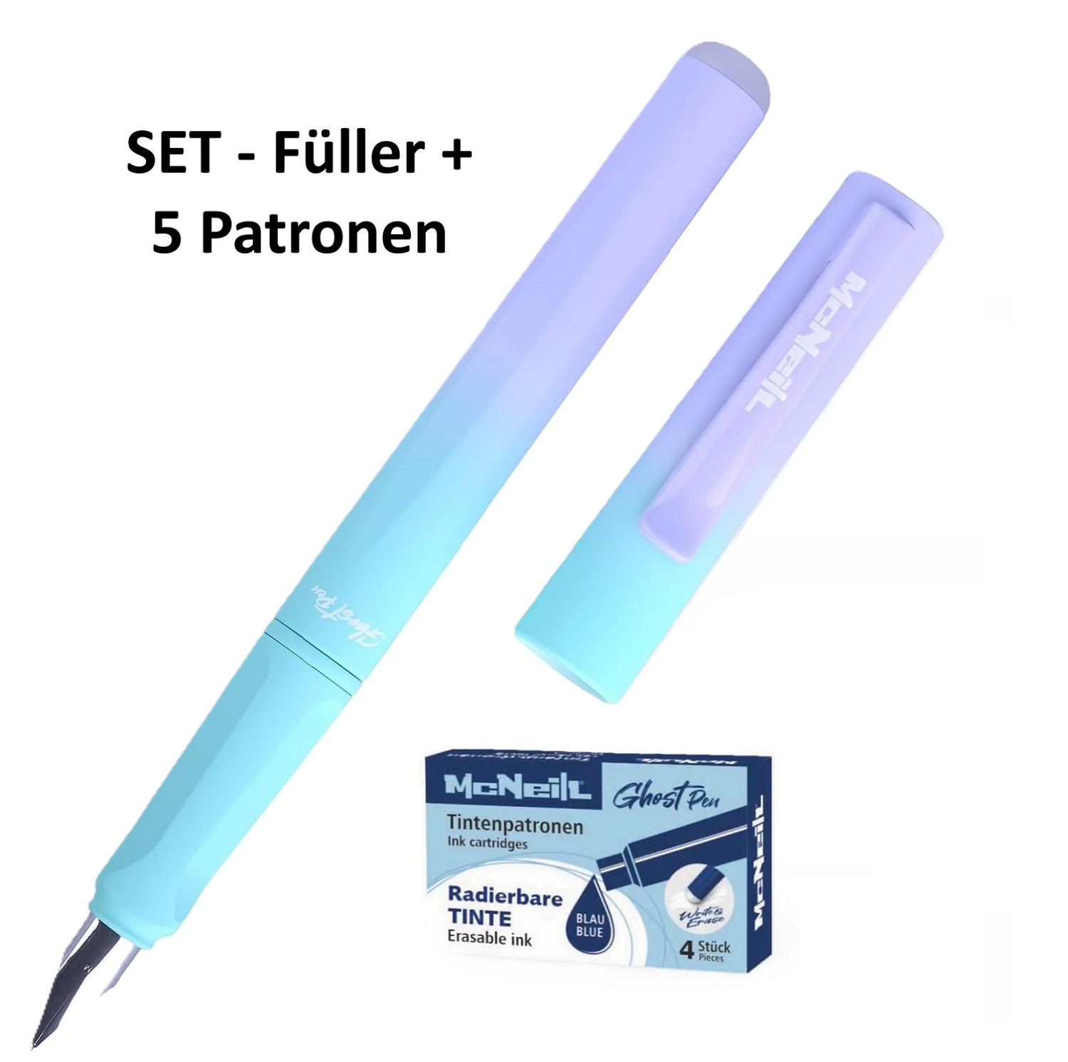 McNeill Ghost Pen Lila Blau Füller + 5 Patronen blau löschbar/radierbar - SET