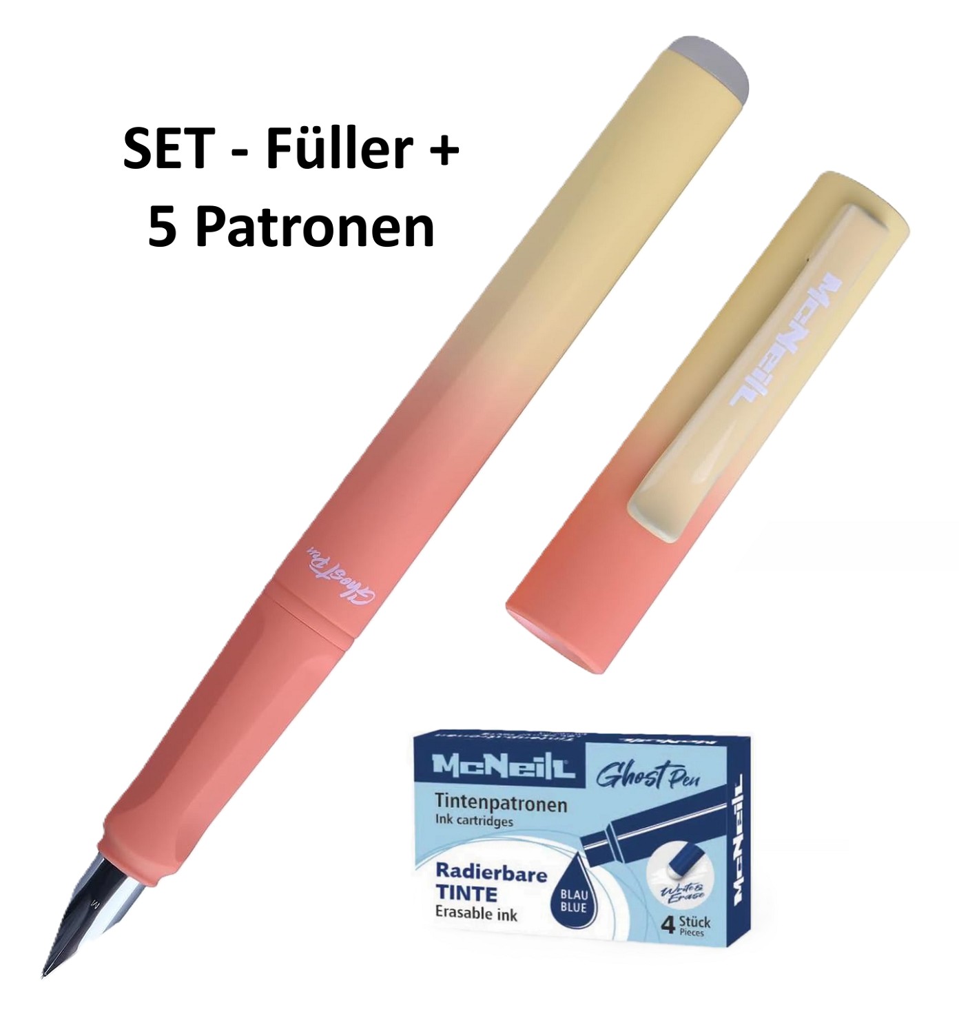 McNeill Ghost Pen Rot/Orange Füller + 5 Patronen blau löschbar/radierbar - SET