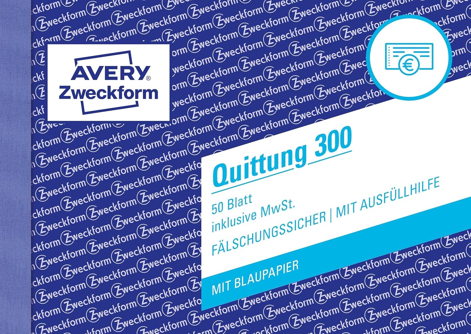 50 Blatt ZWECKFORM Quittungs Block (Nr. 300) inkl MwSt Din A6 - fälschungssicher