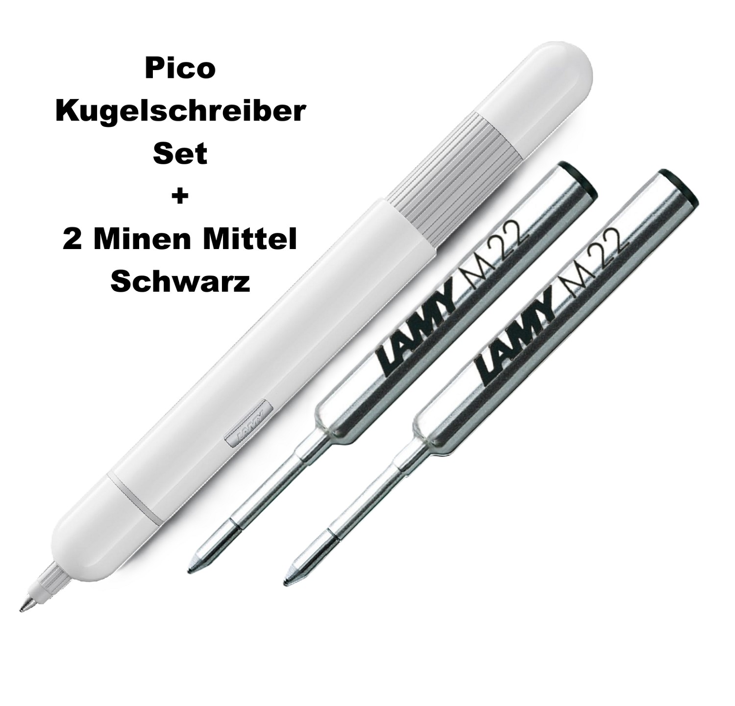 LAMY PICO weiß white Geschenk Set + 2x Ersatz Minen / Refills Schwarz M Mittel