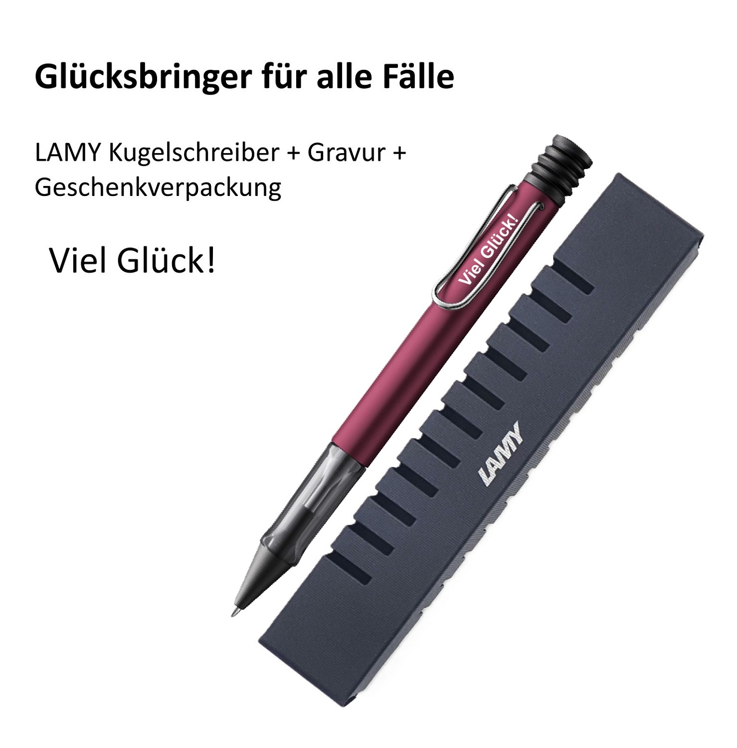 LAMY AL Star Kugelschreiber Kuli + Laser Gravur Viel Glück Glücksbringer Black Purple / Violett / Dunkel Lila - 229 + Geschenkverpackung