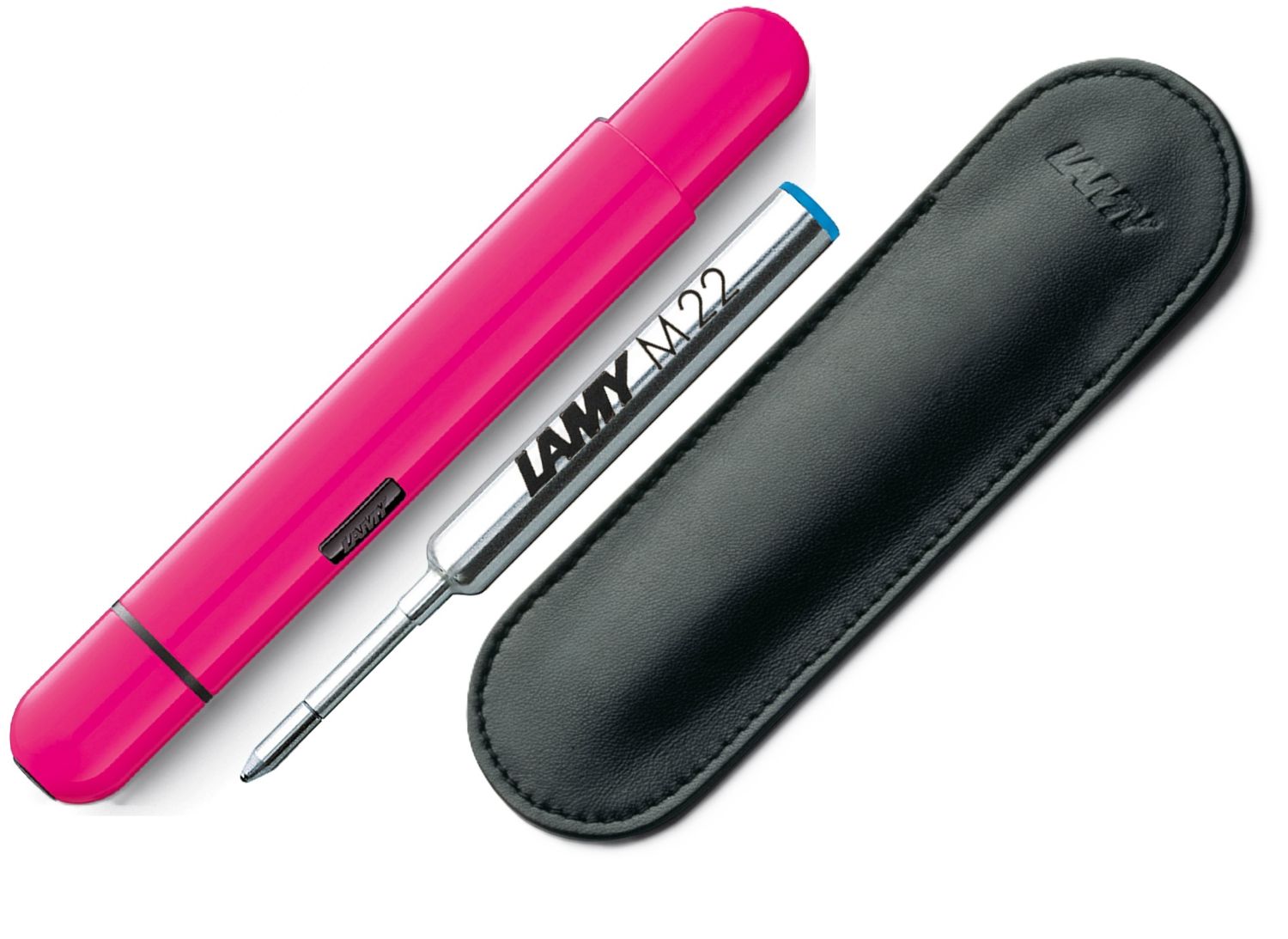 LAMY PICO Neon Pink 288 Kugelschreiber + Leder Etui + Ersatz Mine M22 M Blau - SET