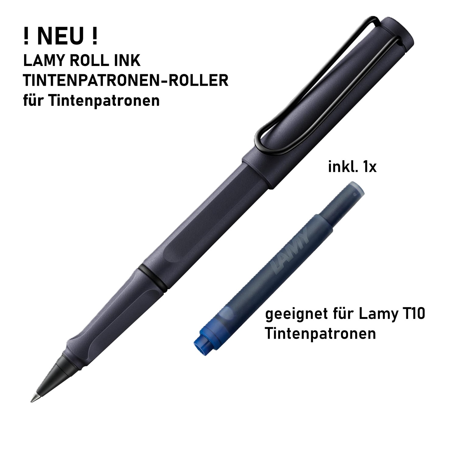 LAMY Roll Ink Tintenpatronenroller Steel Black für T10 Tinten Patronen blau löschbar - 6E2