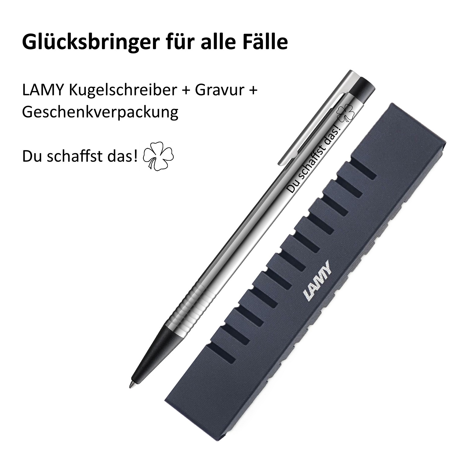 LAMY Kugelschreiber schwarz Geschenk mit Gravur Kleeblatt Prüfung Glücksbringer - Mut