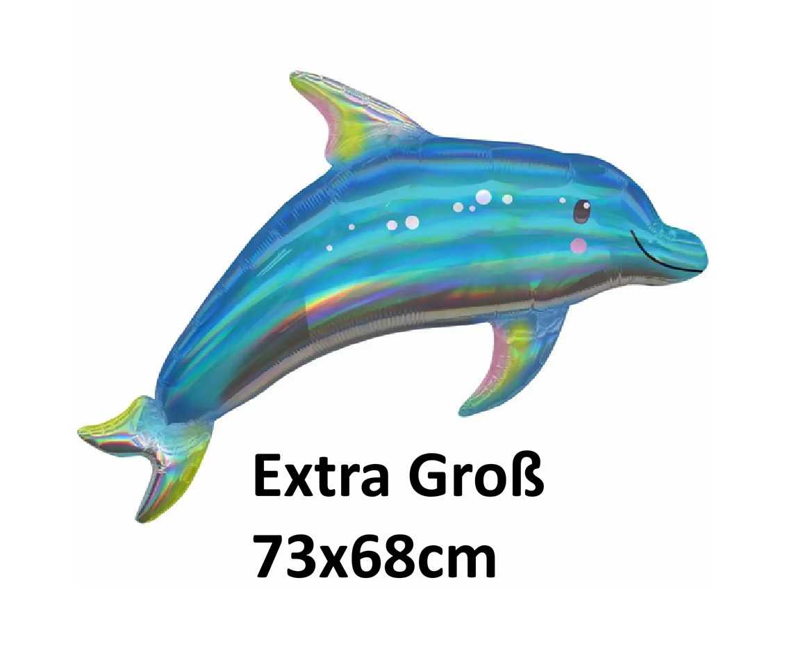 Folienballon Holographic Blue Dolphin 73x68cm