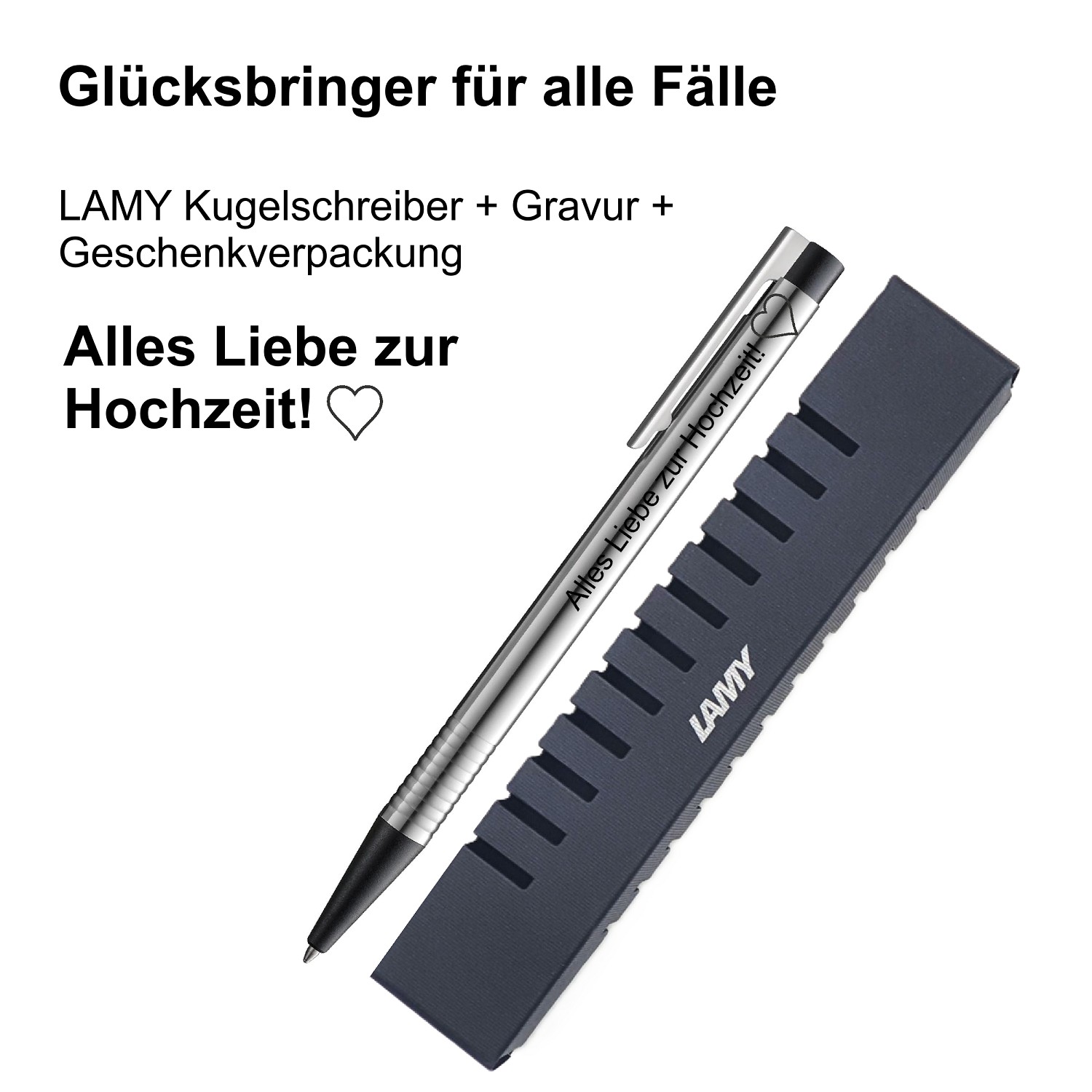 LAMY Kugelschreiber schwarz Geschenk Gravur Kleeblatt Prüfung Glücksbringer Alles Liebe zur Hochzeit!