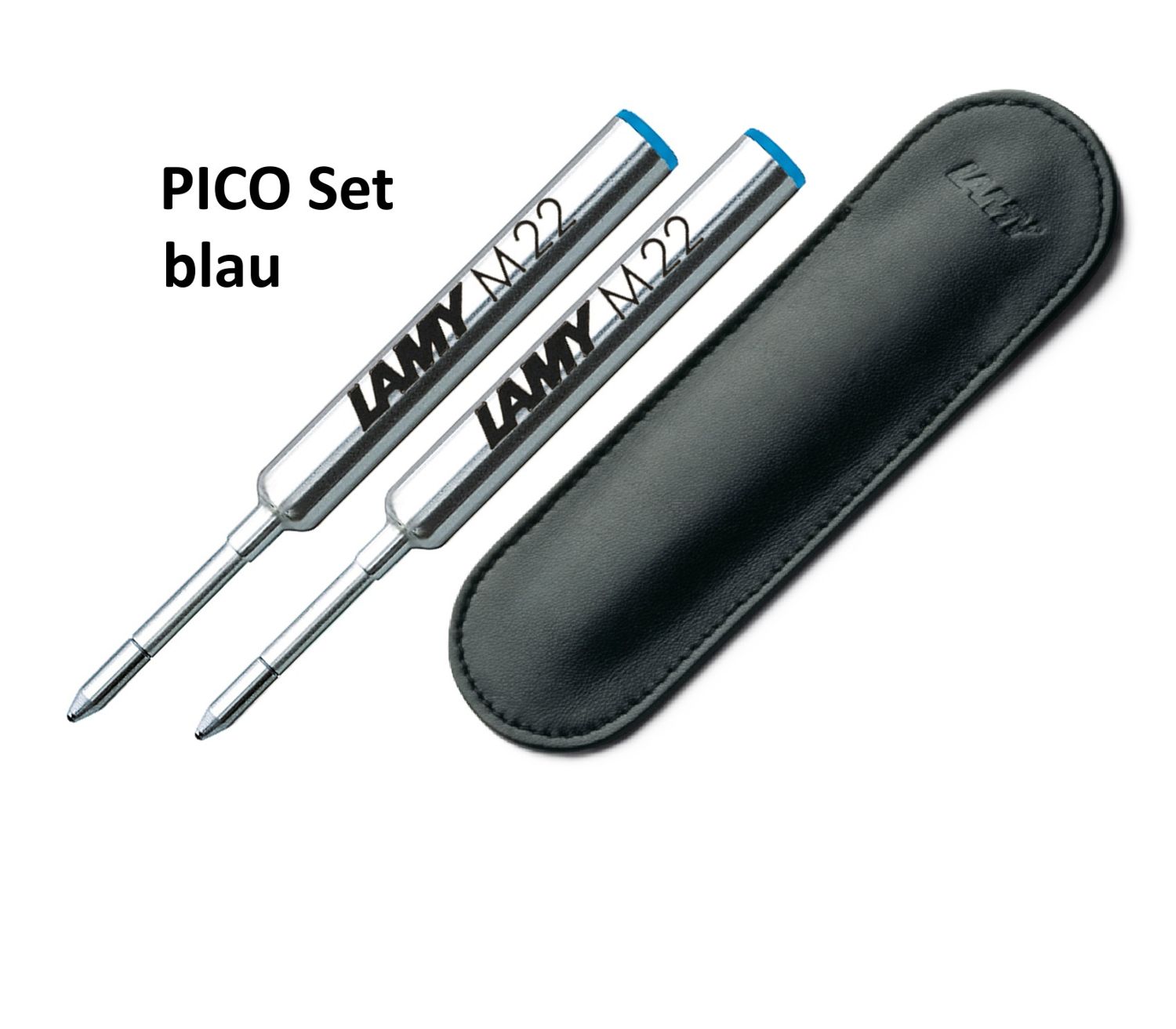 LAMY PICO Zubehör Ersatz Set  2x M22 Ersatz Mine blau + Leder Etui A111