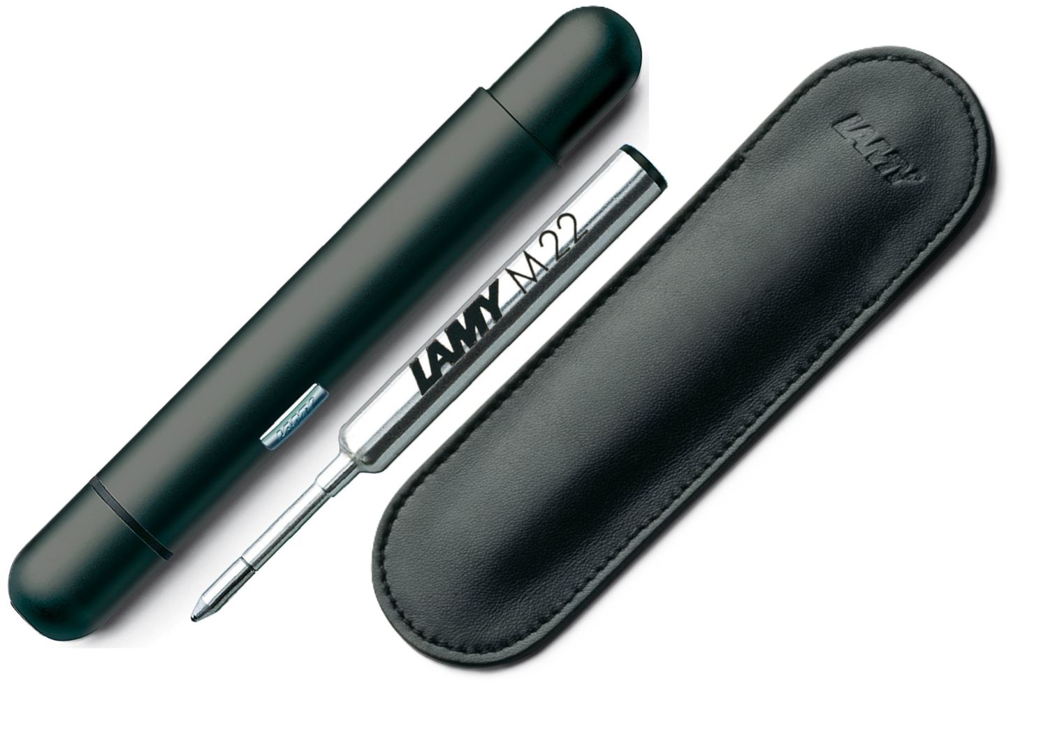 LAMY PICO Schwarz/Black 288 Kugelschreiber + Leder Etui + Ersatz Mine M22 M Schwarz - SET