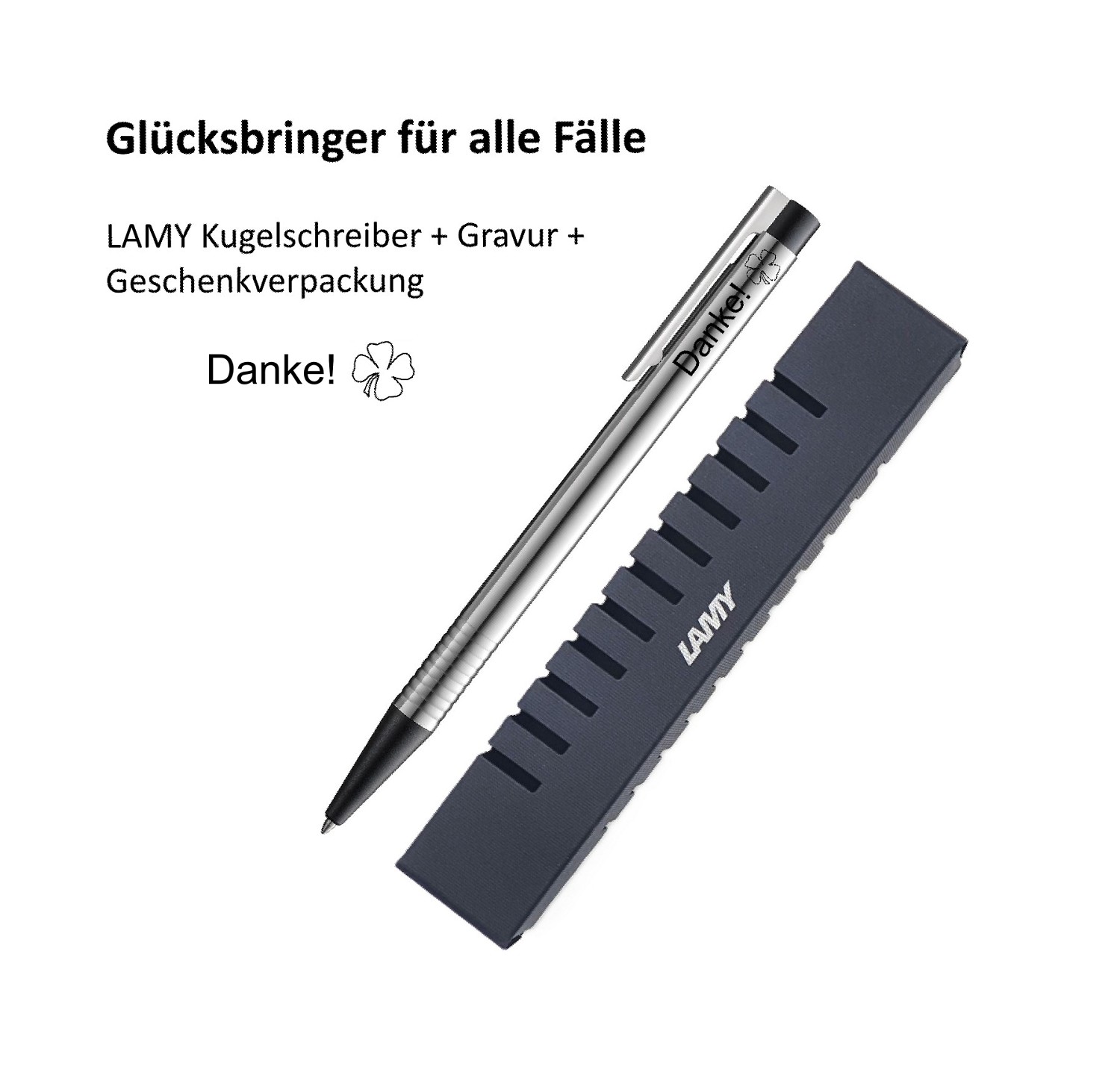 LAMY Kugelschreiber schwarz Geschenk Gravur Kleeblatt Prüfung Glücksbringer Danke