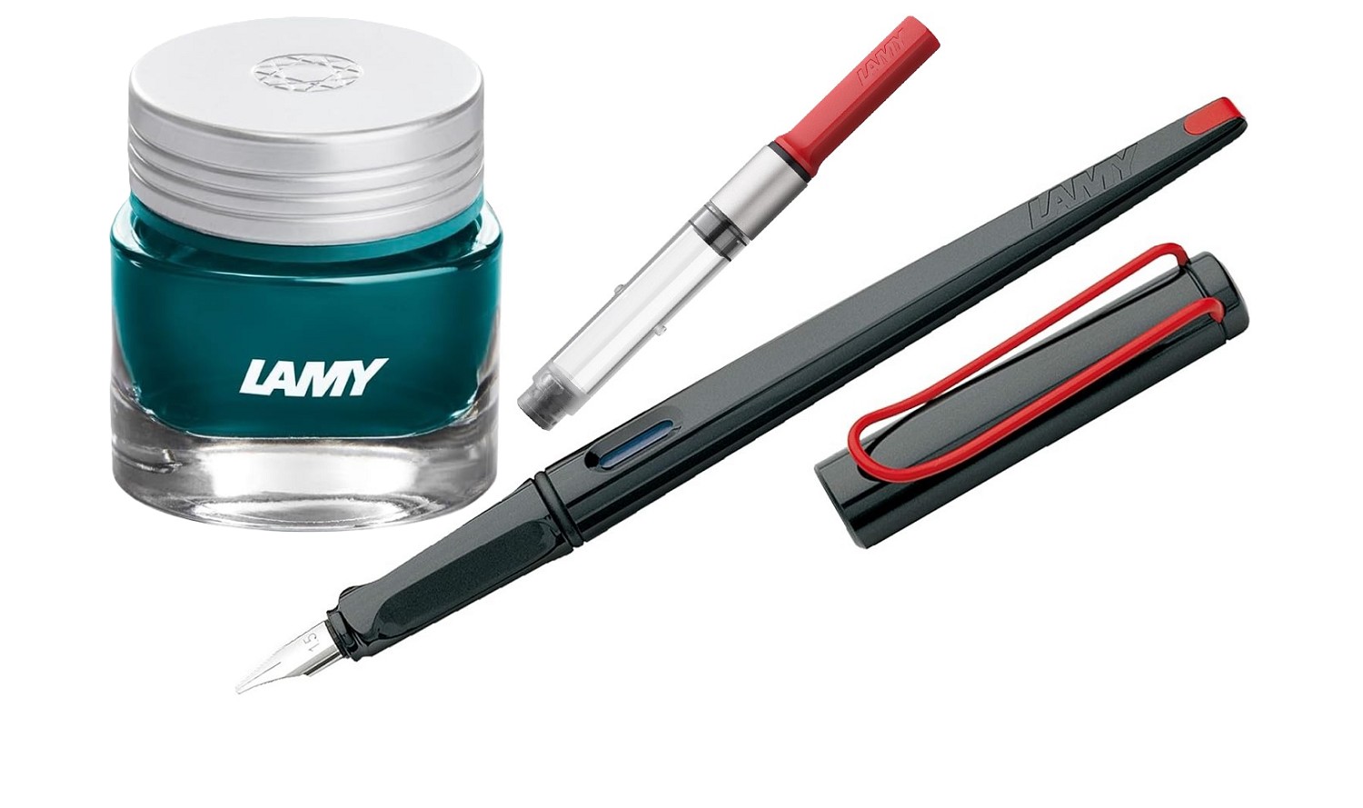 LAMY Geschenk Set - Kalligrafie Joy Füller 015 Schwarz - Kunststoff + Konverter Rot z28 + Tintenglas/Crystal Ink T53 Amazonite/Türkis