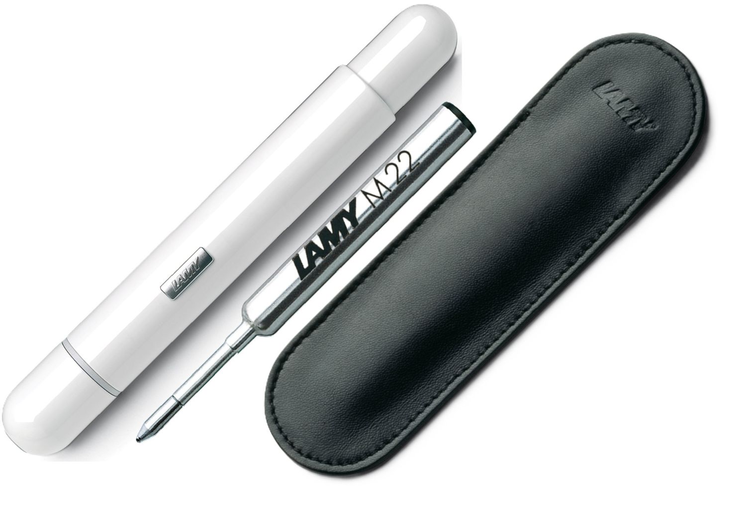 LAMY PICO Weiß/White glänzend 288 Kugelschreiber + Leder Etui + Ersatz Mine M22 M Blau - SET