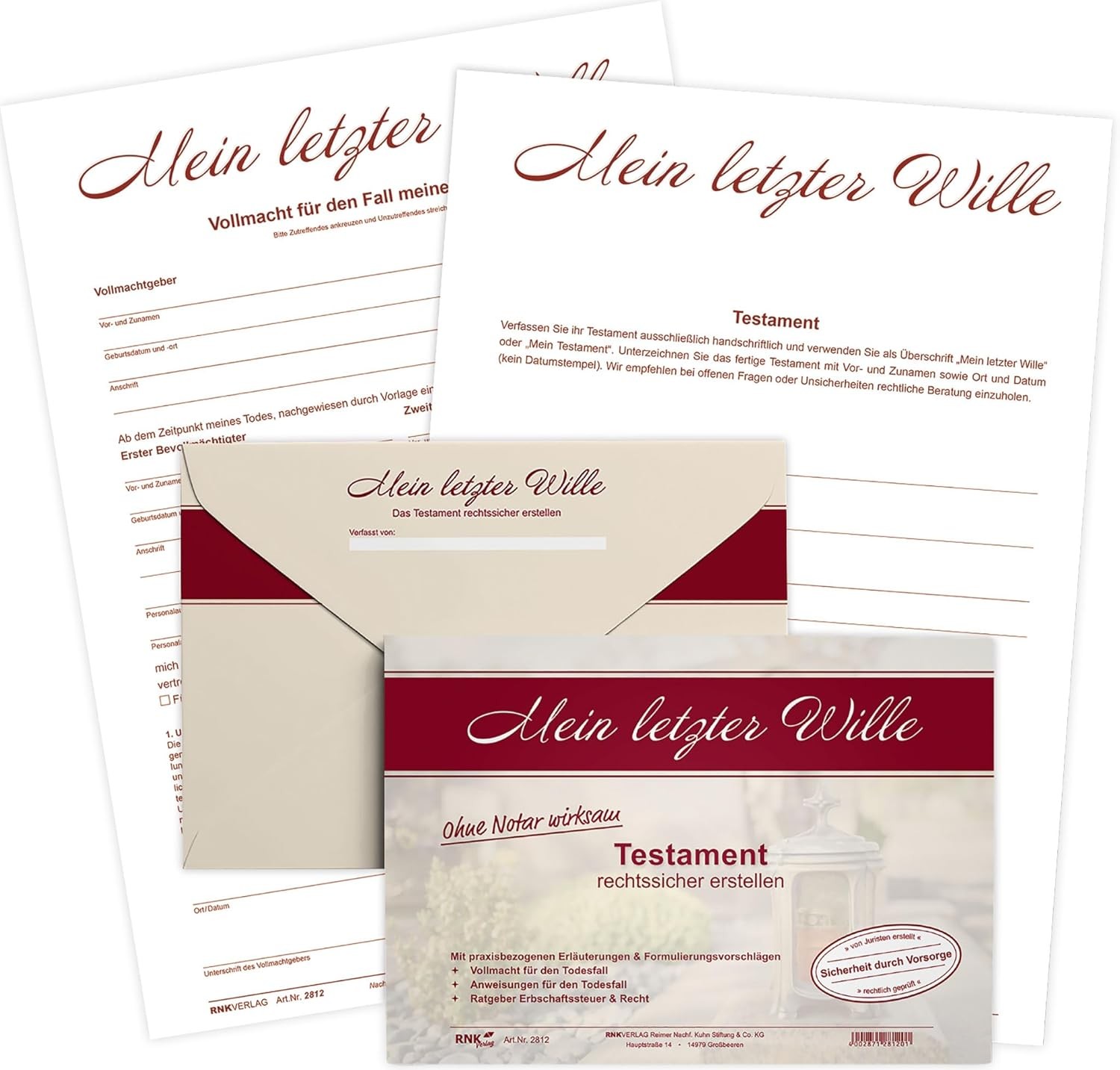 RNK Testament Brief inkl. Schreibbogen Vollmacht A4 etc - praktisch im C5 Format