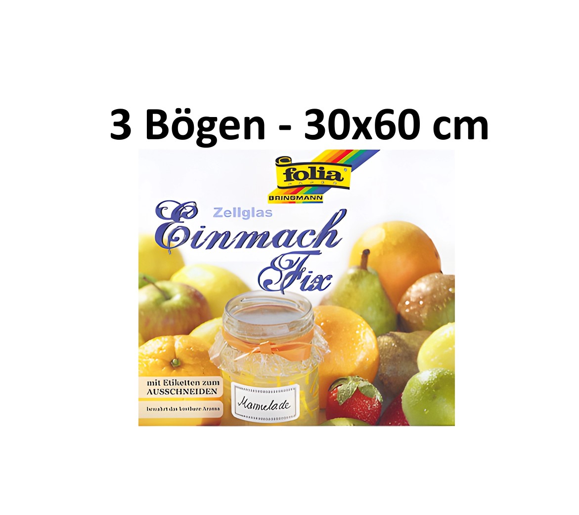 3x Bögen Folia - Einmachfolie - Einmach Fix - Cellophan - Zellglasfolie für selbstgemacht Marmelade & Co.