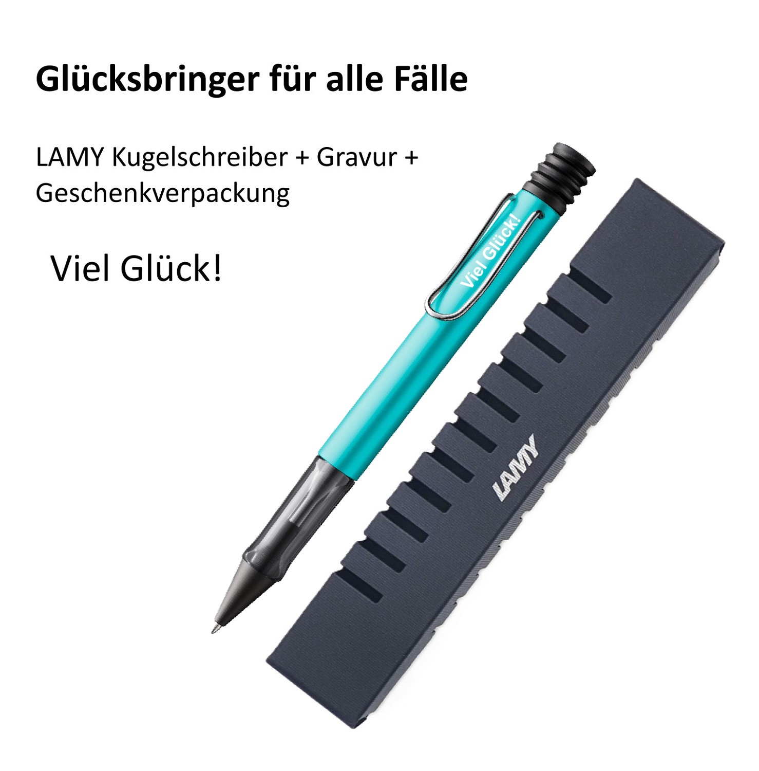 LAMY AL Star Kugelschreiber Kuli + Laser Gravur Viel Glück Glücksbringer Türkis/Turmaline - 223 + Geschenkverpackung