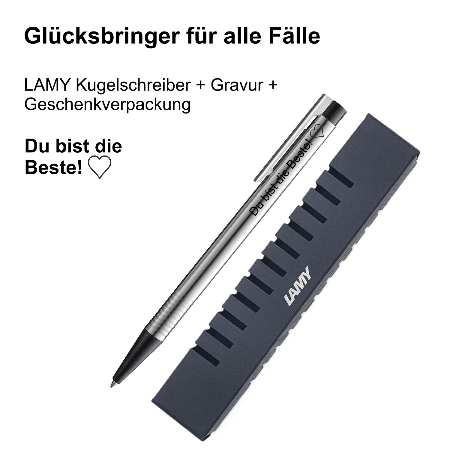 LAMY Kugelschreiber schwarz Geschenk Gravur Kleeblatt Prüfung Glücksbringer Du bist die Beste!