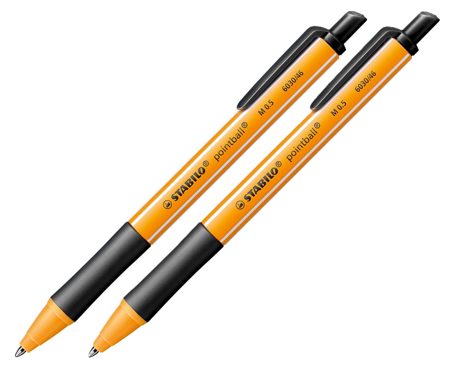 2x Kugelschreiber/Pointball mit Druckknopf + Clip -  STABILO Schwarz 6030 46 0,5