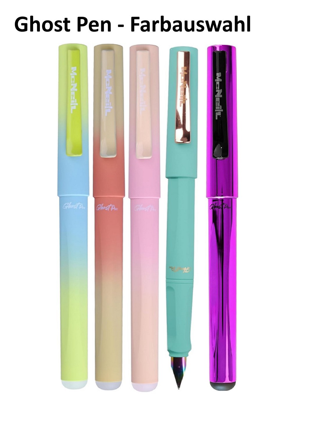McNeill GHOST PEN Füller/Füllhalter für Schule - Radierbar inkl. Tintenpatrone - Pastell Mint, Rot, Türkis, Rosa - Farbauswahl