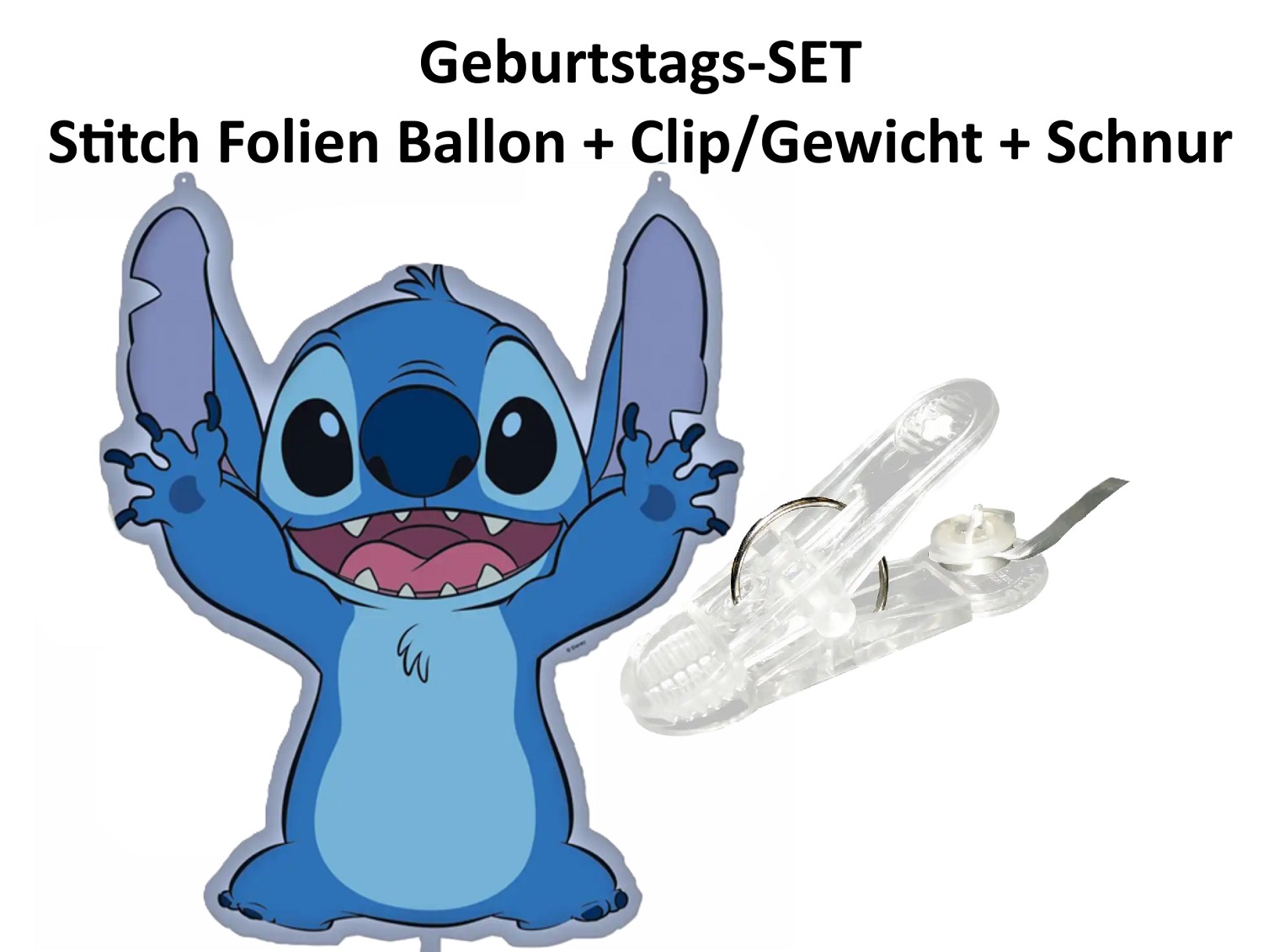 Lilo & Stitch - Party Set Helium Ballon + Ballongewicht/Klammer + Schnur - blau