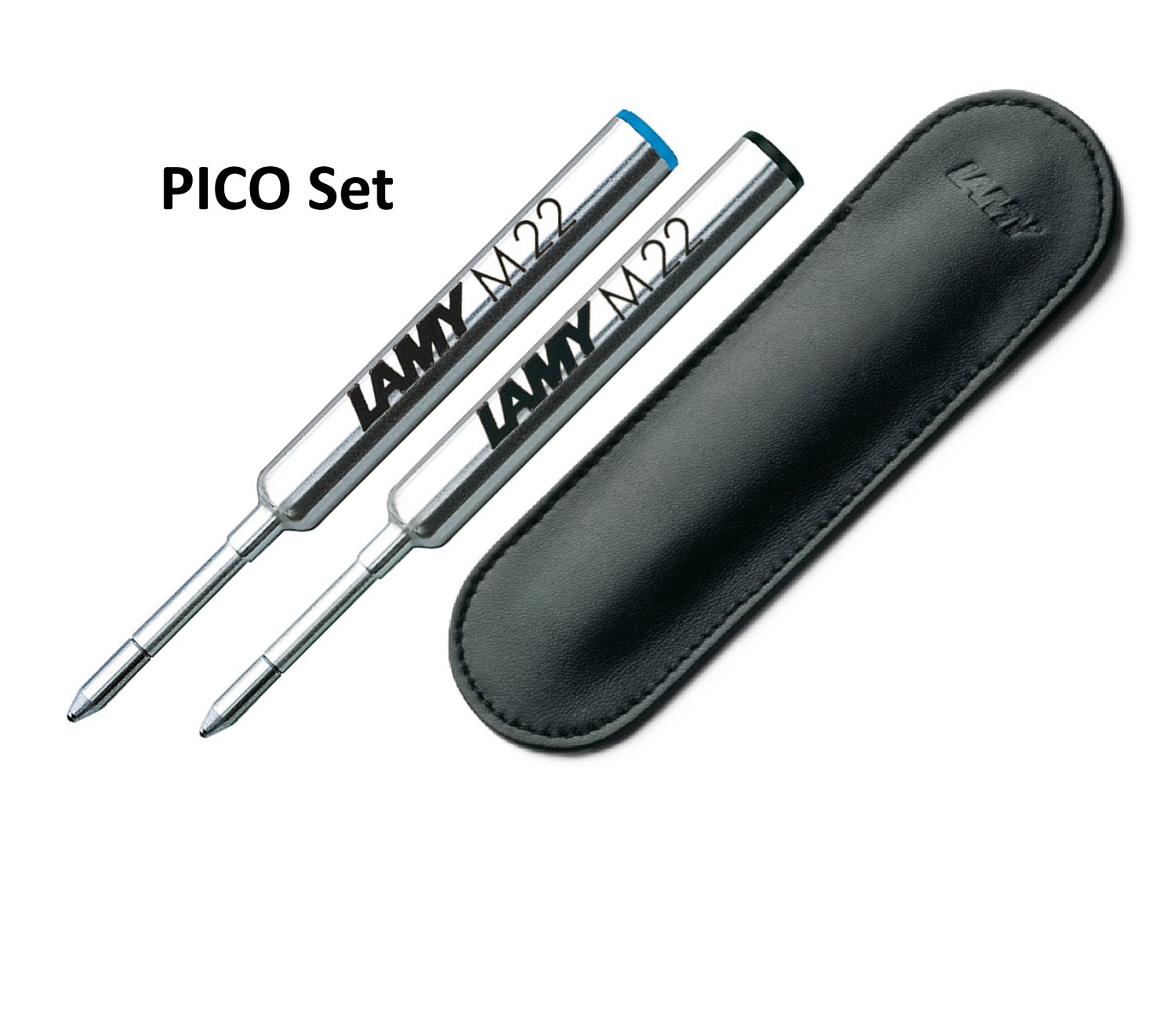 LAMY PICO Zubehör Set - 2x M22 Ersatz Mine schwarz/blau + Leder Etui A111