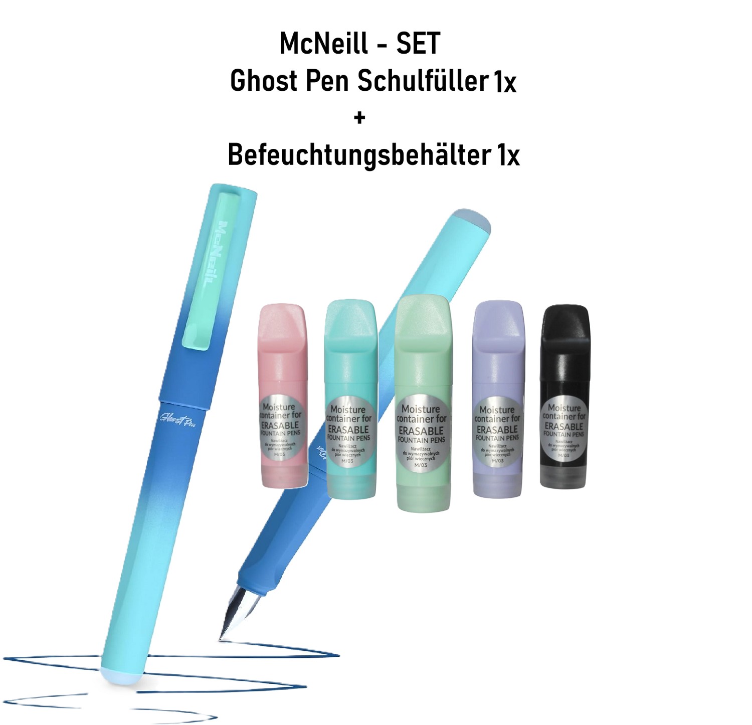 1x McNeill Befeuchtungsbehälter Befeuchter + Ghost Pen Füller Lagoon Türkis SET
