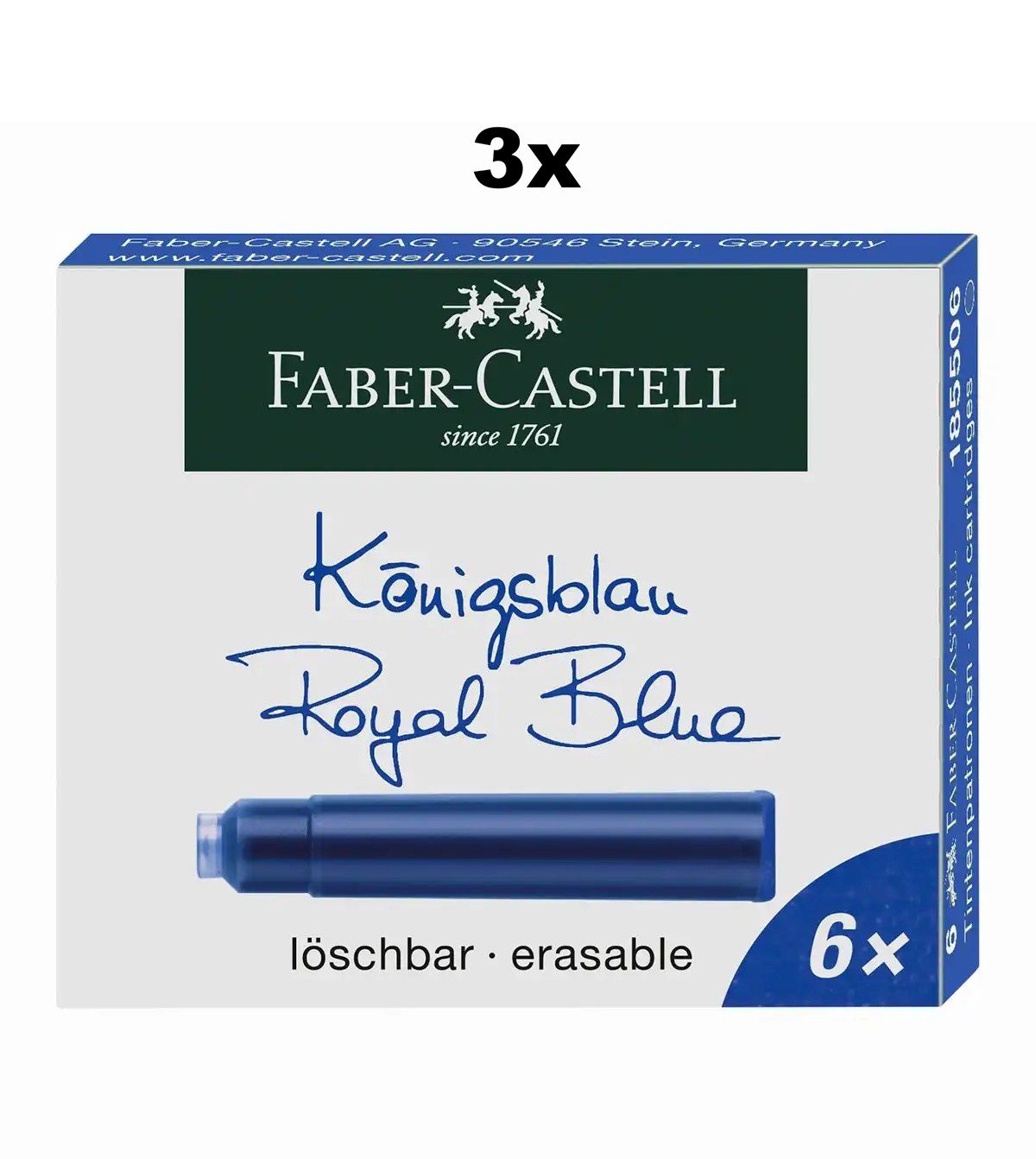 18x FABER CASTELL Tintenpatronen blau Standard kurz - für Füller - löschbar