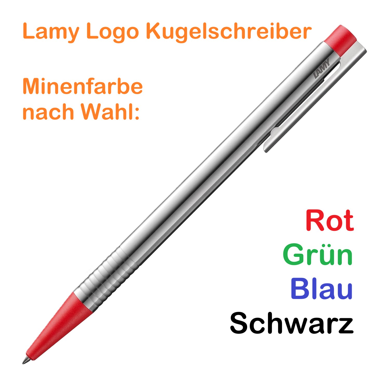 LAMY logo Kugelschreiber 205 Rot mit Minenwechsel / Farbwunsch (grün, schwarz, rot und blau)
