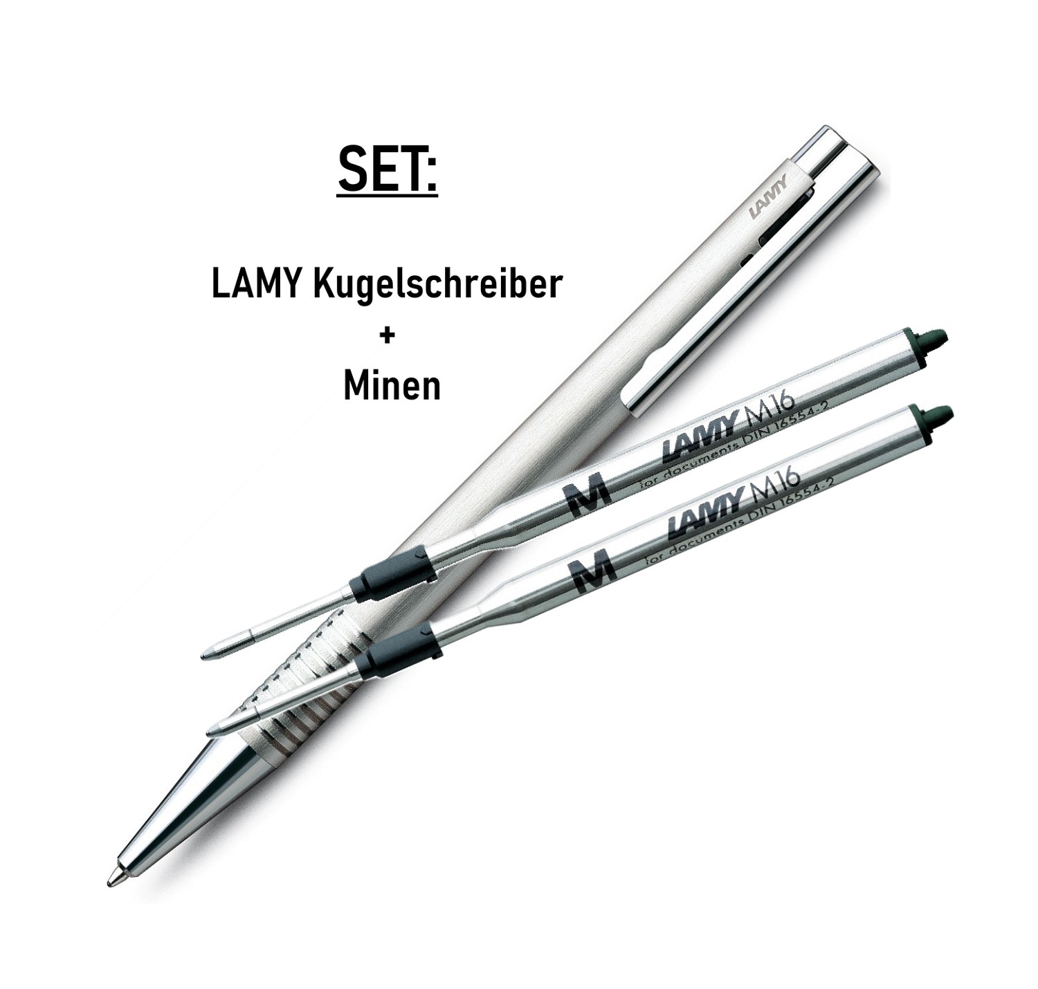 LAMY Logo Kugelschreiber gebürstet brushed 206 inkl M16 Ersatz Minen schwarz SET