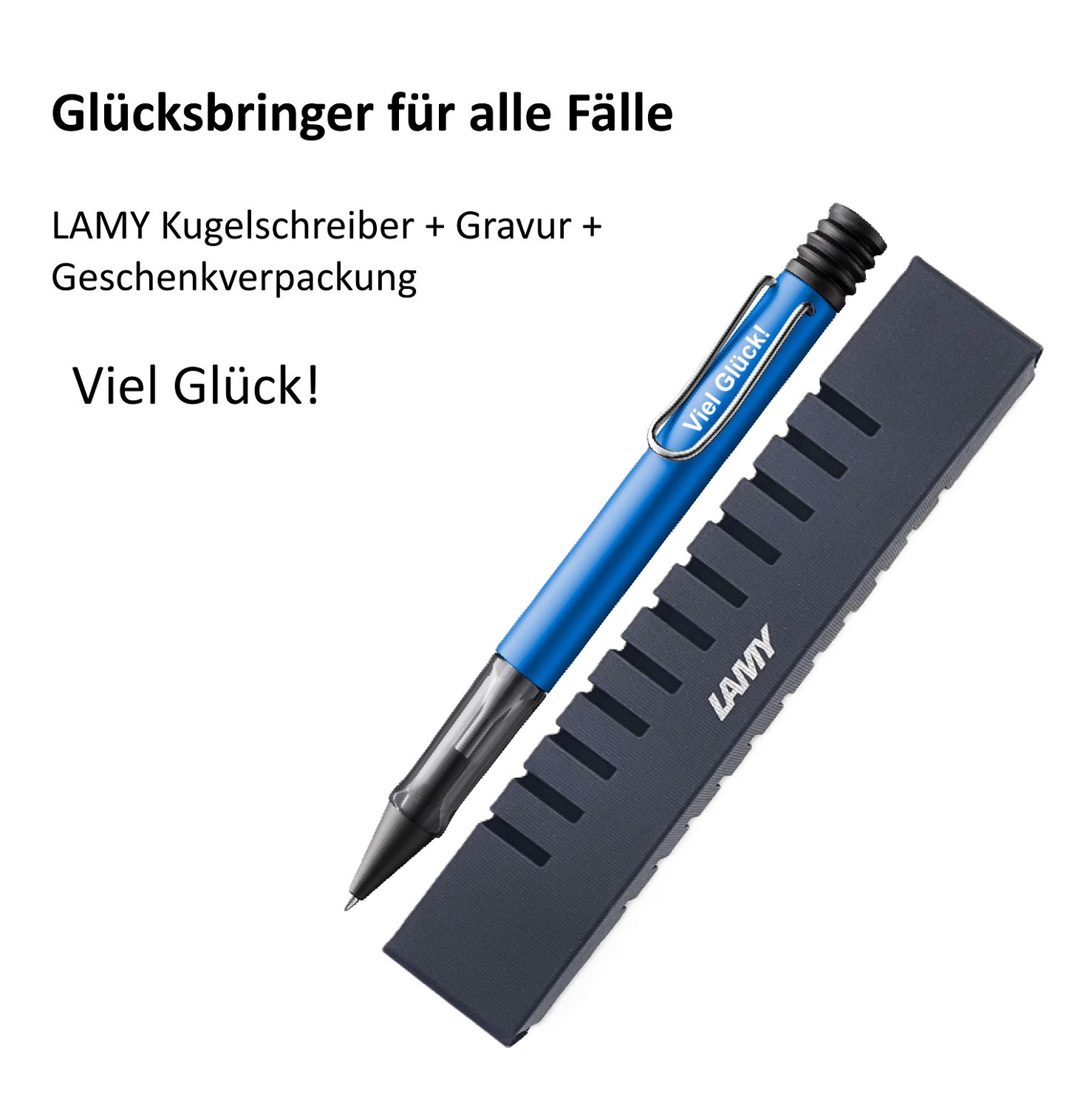 LAMY AL Star Kugelschreiber Kuli + Laser Gravur Viel Glück Glücksbringer Ocean Blue / Dunkel Blau - 228 + Geschenkverpackung